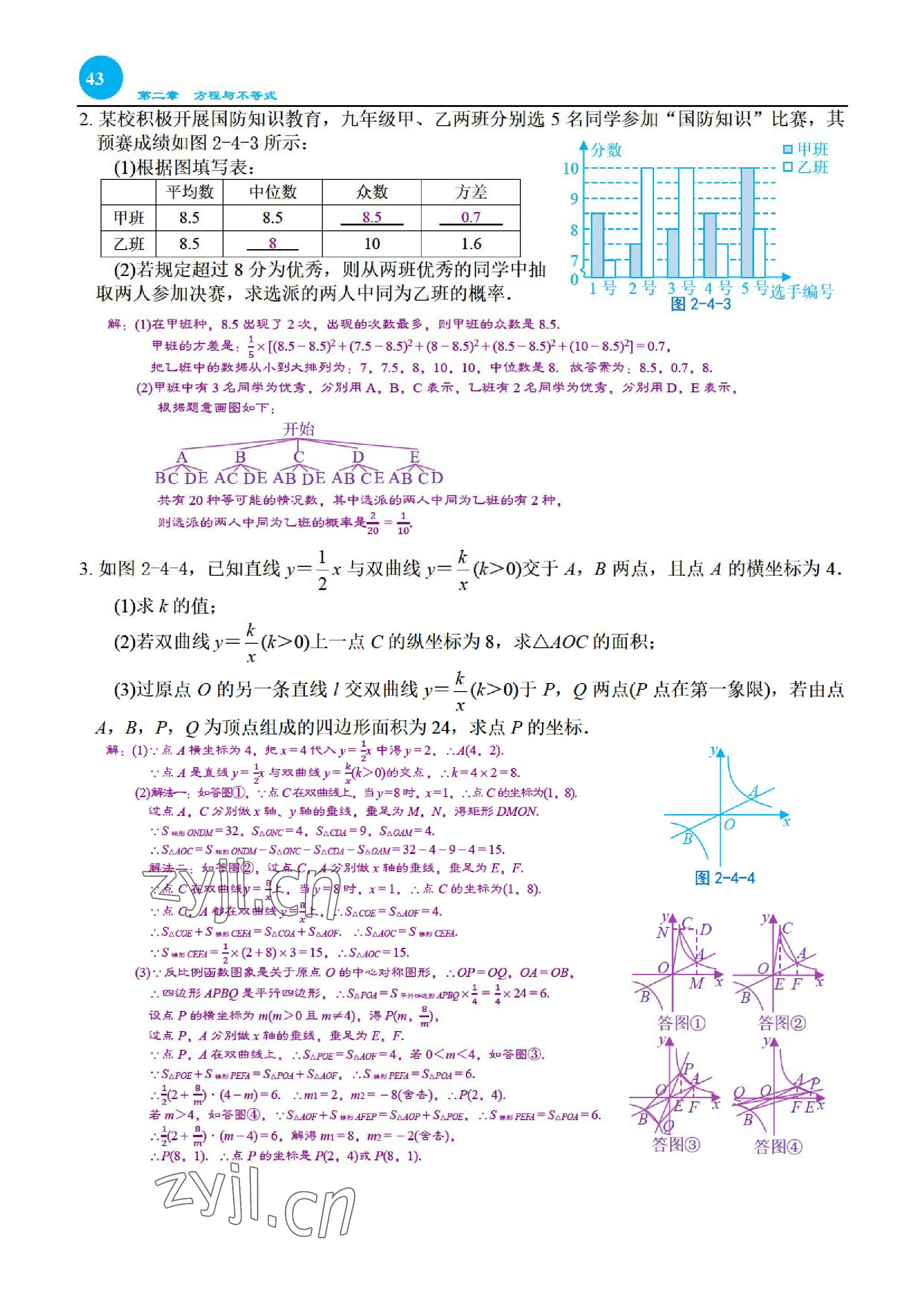 2023年綜合復(fù)習(xí)與測試黃山書社數(shù)學(xué) 參考答案第88頁