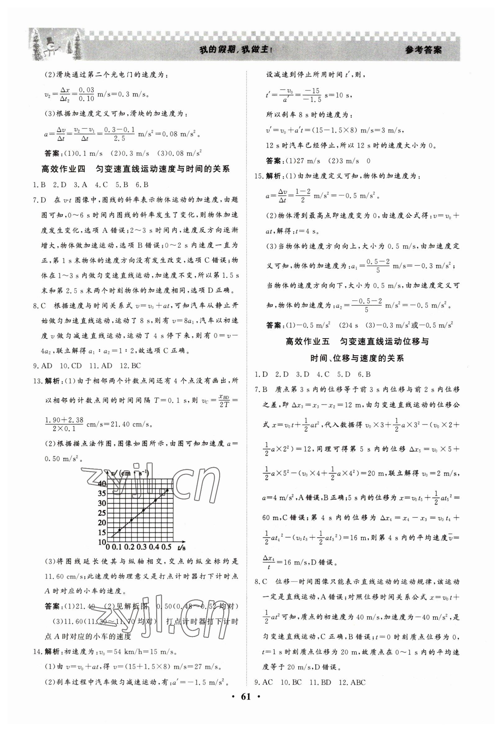 2023年優化探究高效作業高一物理 參考答案第3頁