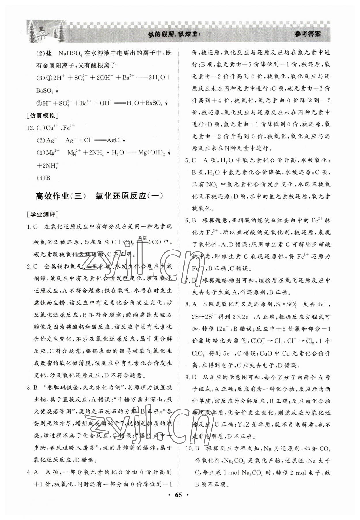 2023年優化探究高效作業高一化學 參考答案第3頁
