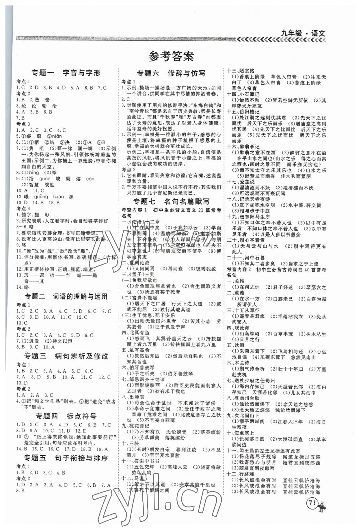 2023年假期冲冠云南大学出版社九年级语文 第1页