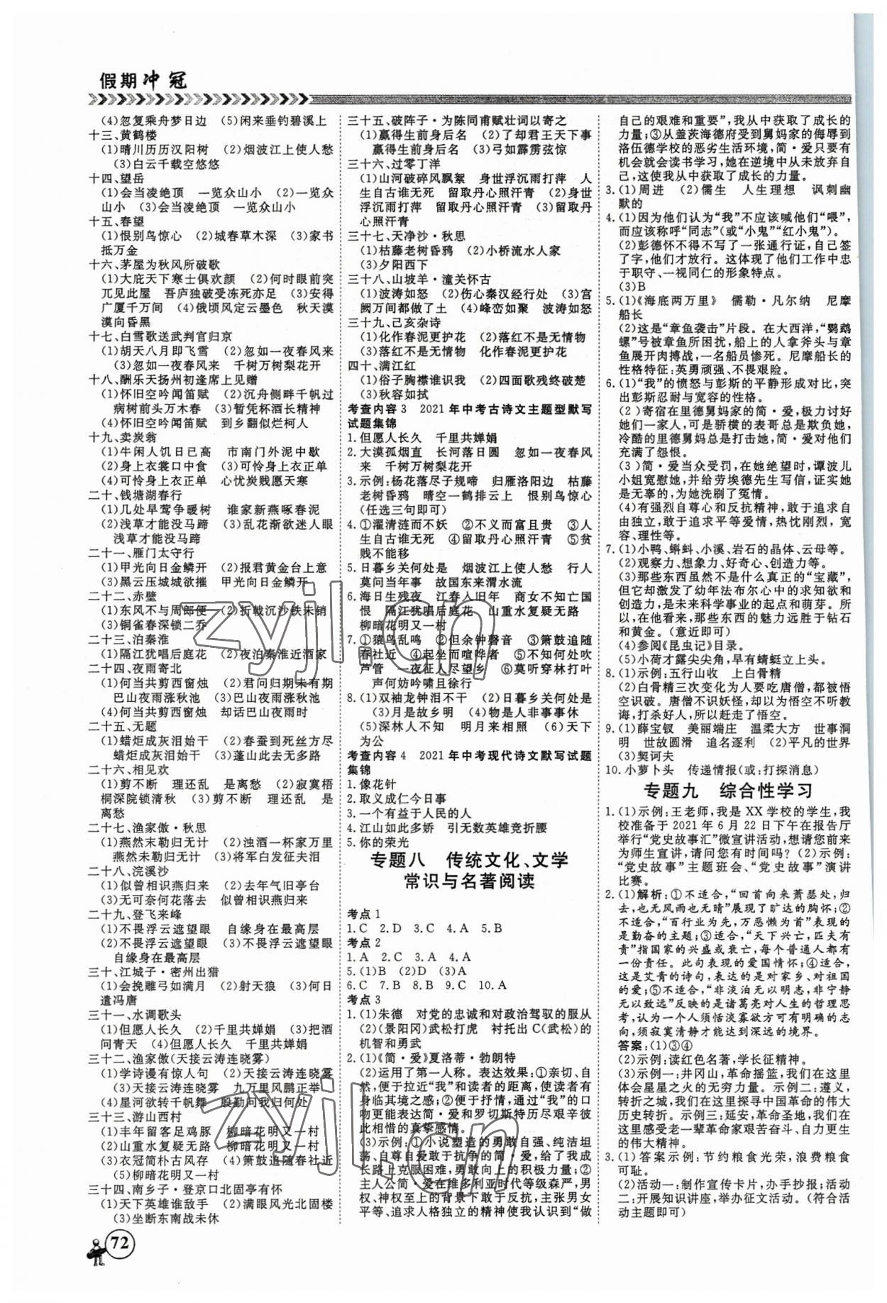 2023年假期冲冠云南大学出版社九年级语文 第2页