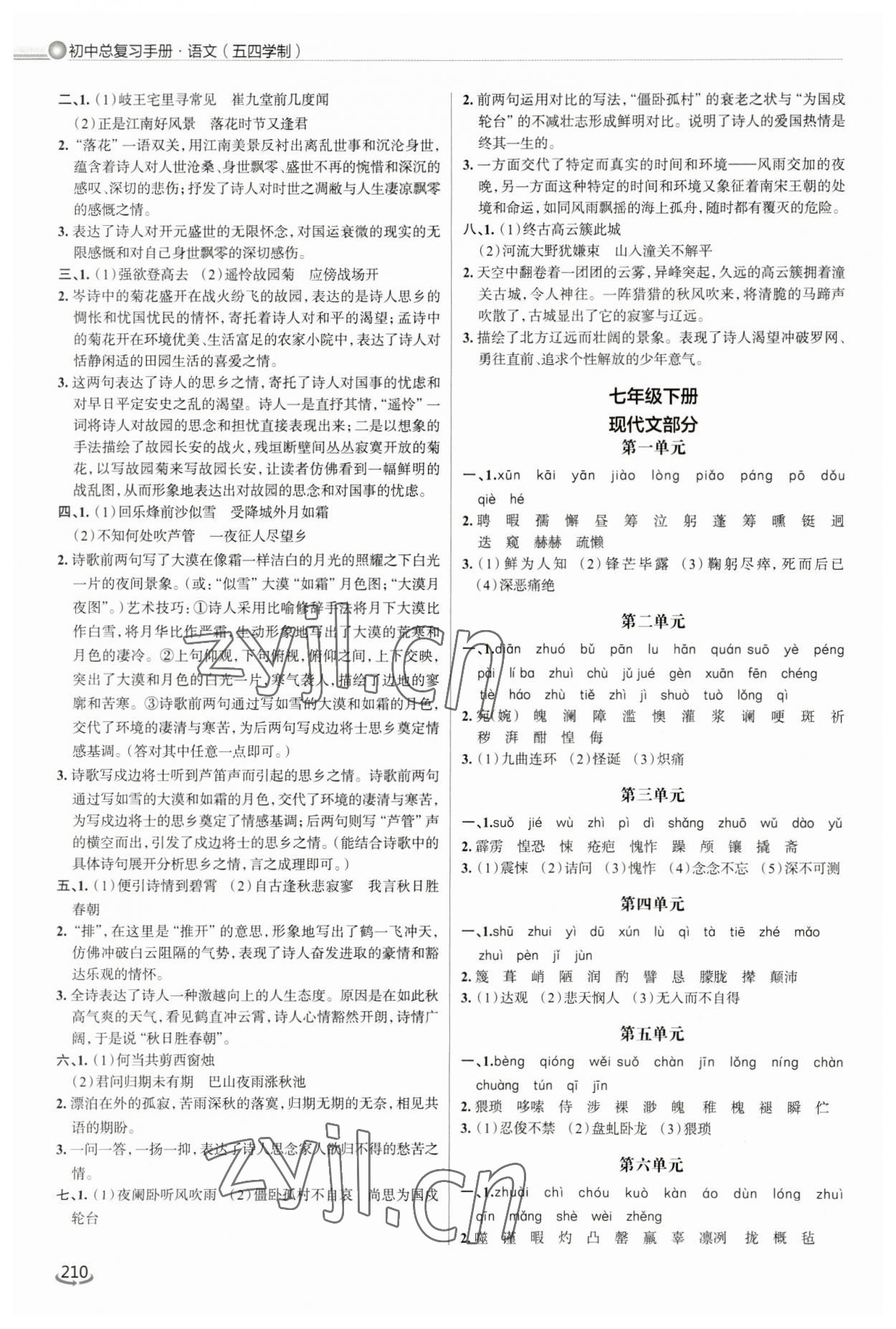 2023年初中總復(fù)習(xí)手冊泰山出版社語文人教版54制 第6頁