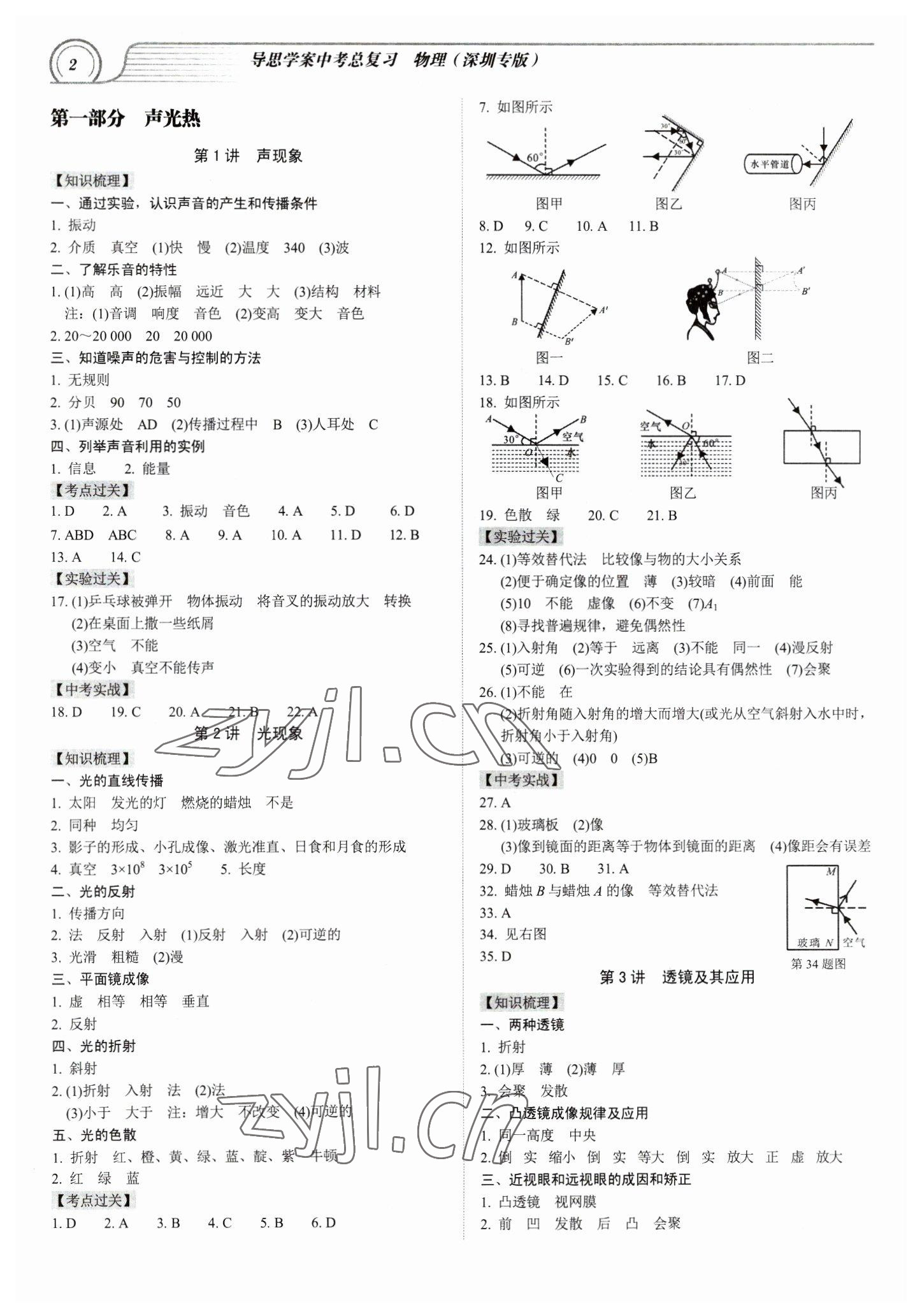 2023年导思学案物理深圳专版 参考答案第1页