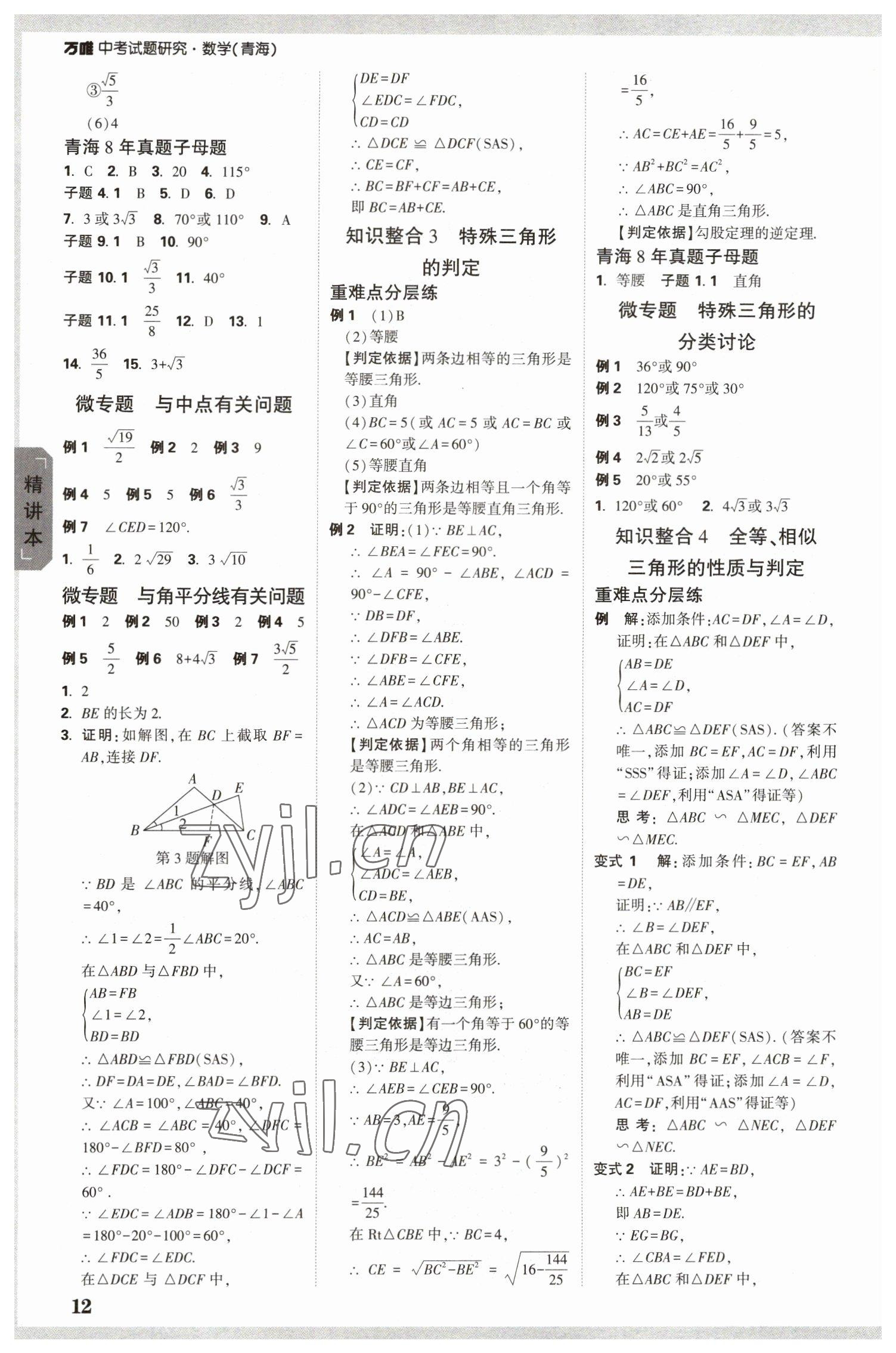 2023年万唯中考试题研究数学青海专版 参考答案第11页