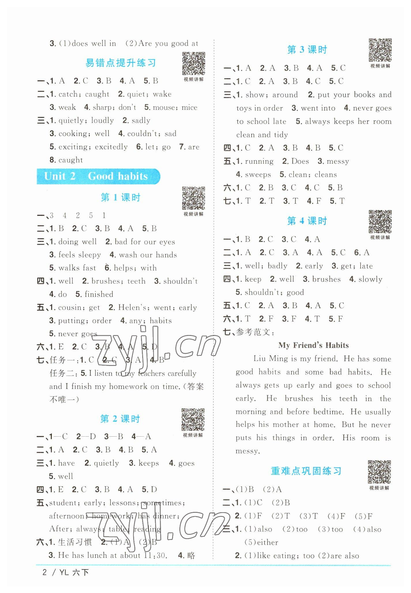 2023年陽(yáng)光同學(xué)課時(shí)優(yōu)化作業(yè)六年級(jí)英語(yǔ)下冊(cè)譯林版 參考答案第2頁(yè)