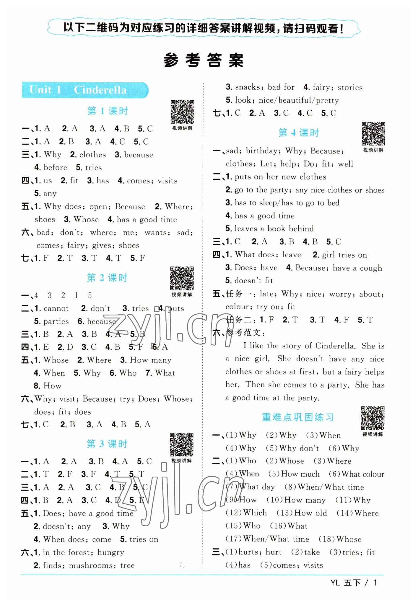 2023年陽光同學(xué)課時(shí)優(yōu)化作業(yè)五年級(jí)英語下冊(cè)譯林版 參考答案第1頁