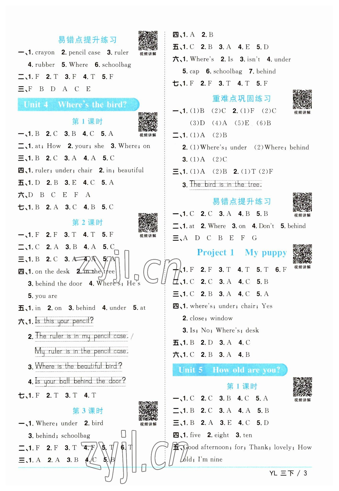 2023年陽光同學(xué)課時優(yōu)化作業(yè)三年級英語下冊譯林版 參考答案第3頁