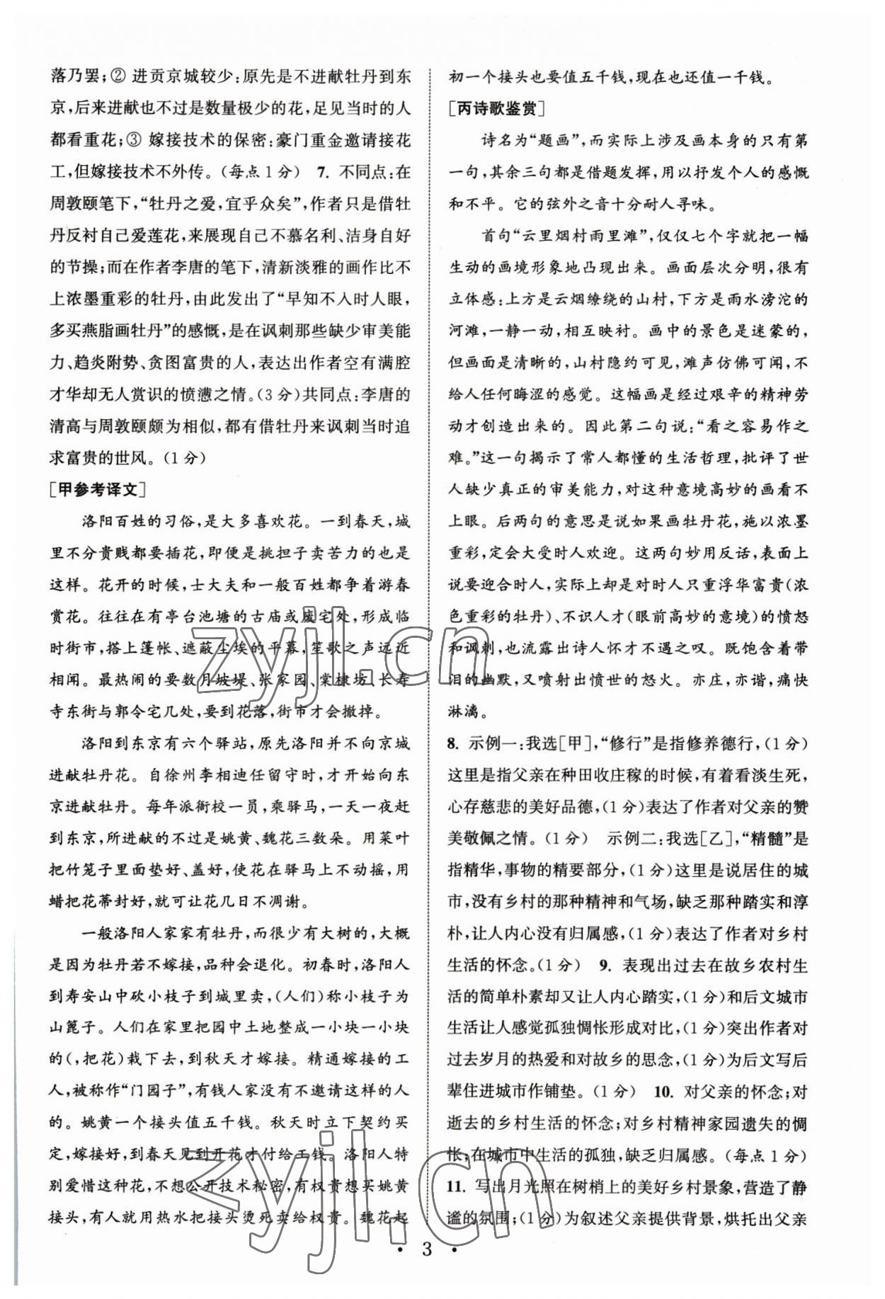 2023年通城學(xué)典初中語文閱讀組合訓(xùn)練中考版江蘇專版 參考答案第3頁