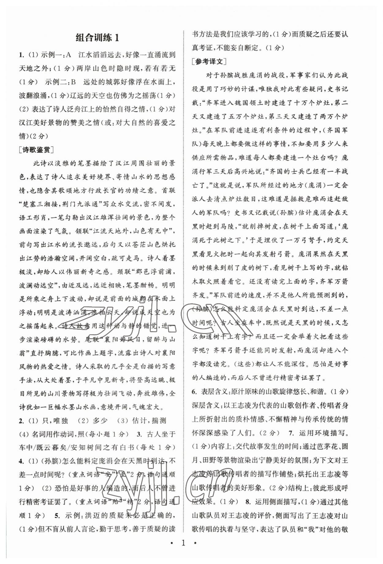 2023年通城學(xué)典初中語文閱讀組合訓(xùn)練中考版江蘇專版 參考答案第1頁