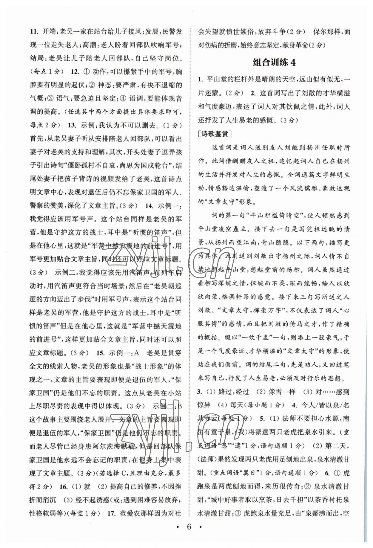 2023年通城學典初中語文閱讀組合訓練中考版江蘇專版 參考答案第6頁