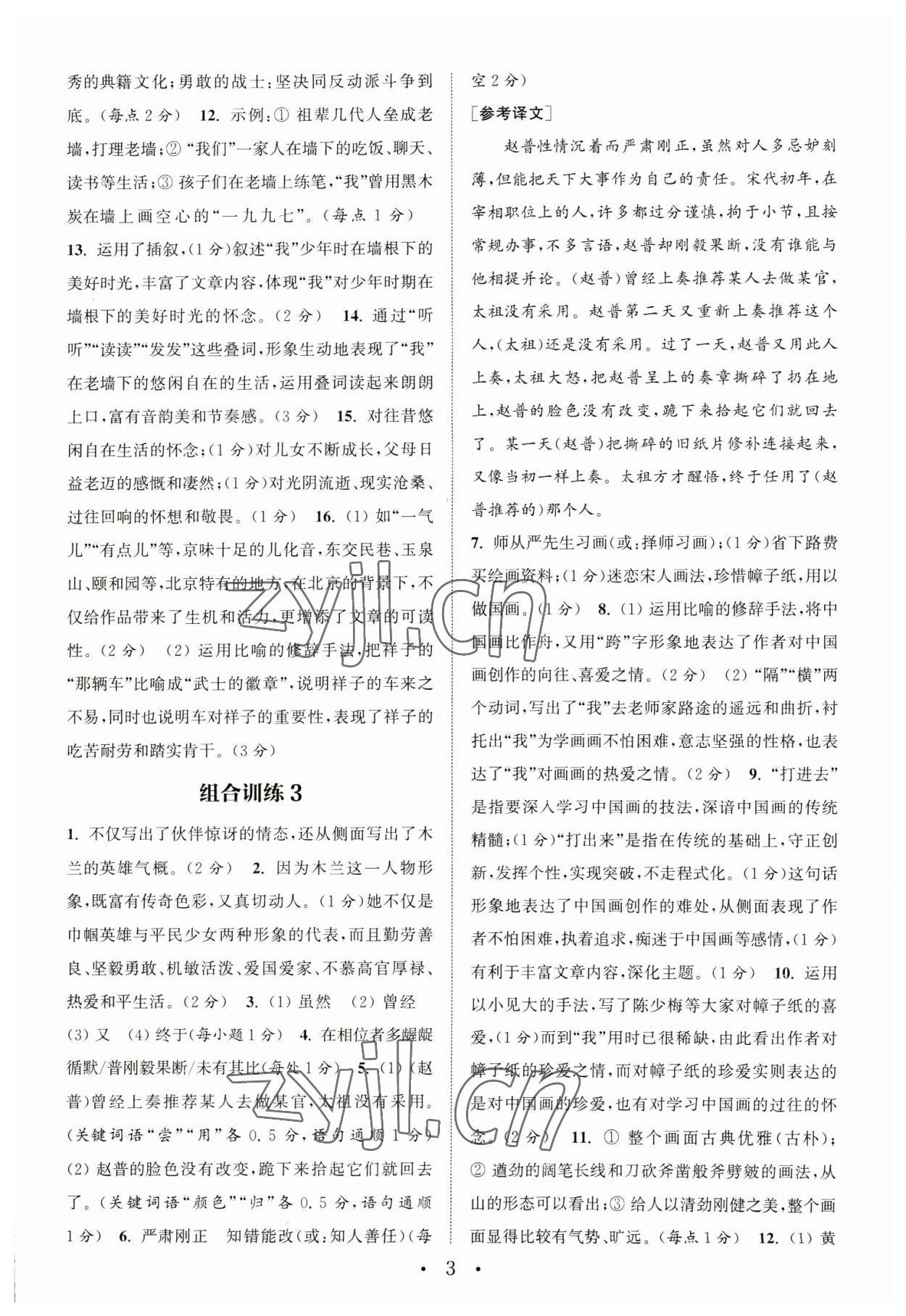 2023年通城學(xué)典初中語文閱讀組合訓(xùn)練七年級語文下冊人教版江蘇專版 參考答案第3頁