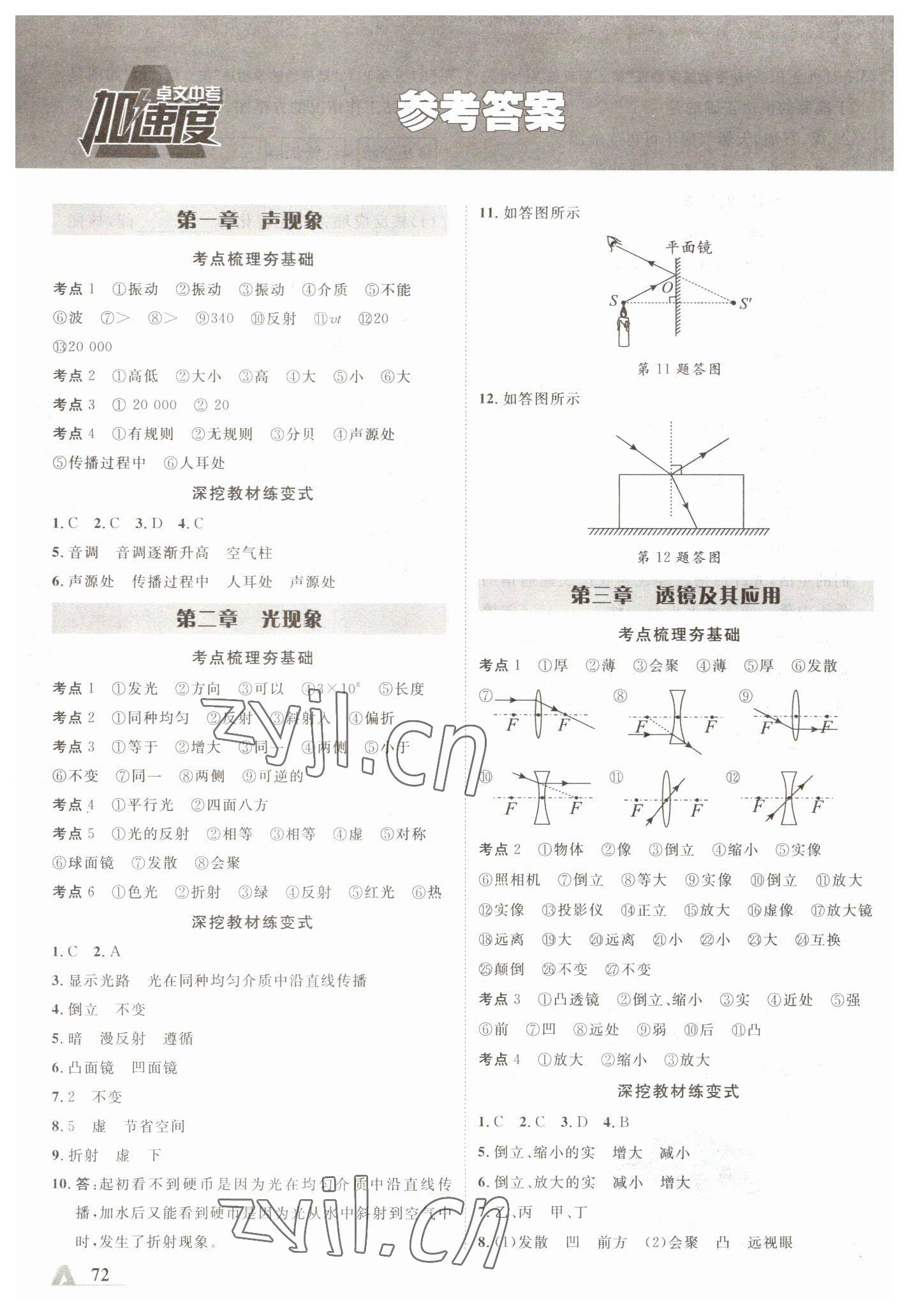 2023年卓文书业加速度物理青海专版 参考答案第1页