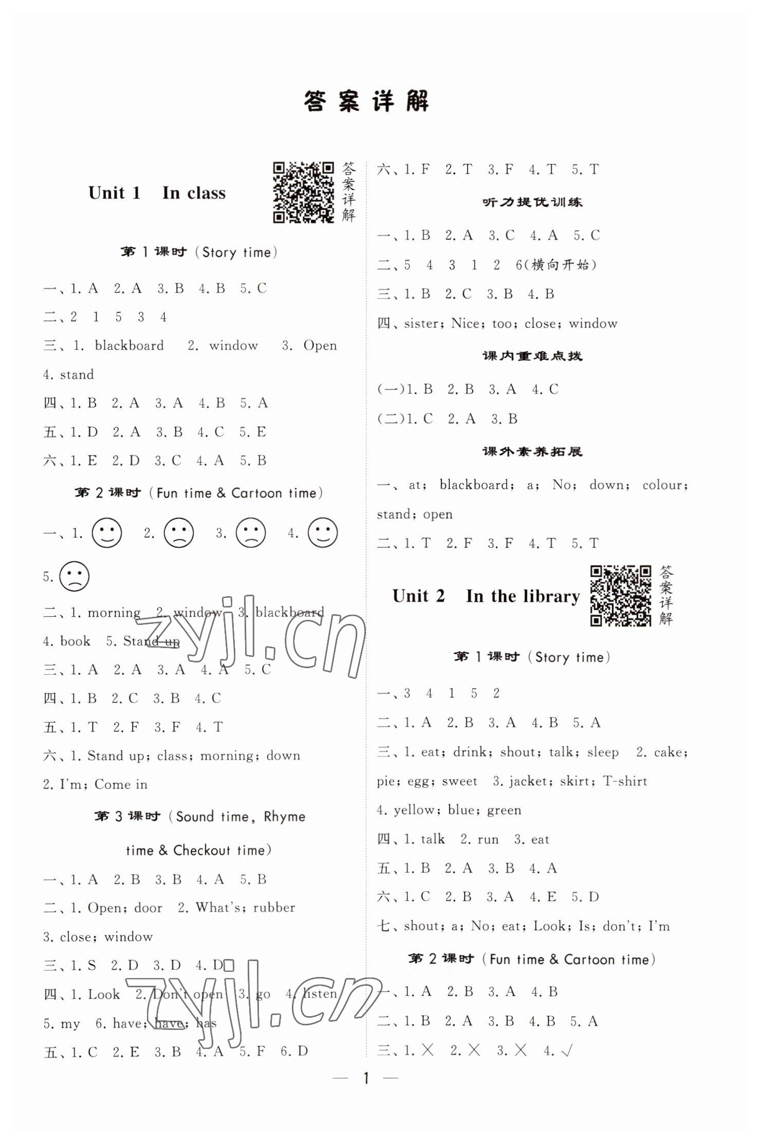 2023年經(jīng)綸學(xué)典提高班三年級英語下冊譯林版江蘇專版 參考答案第1頁