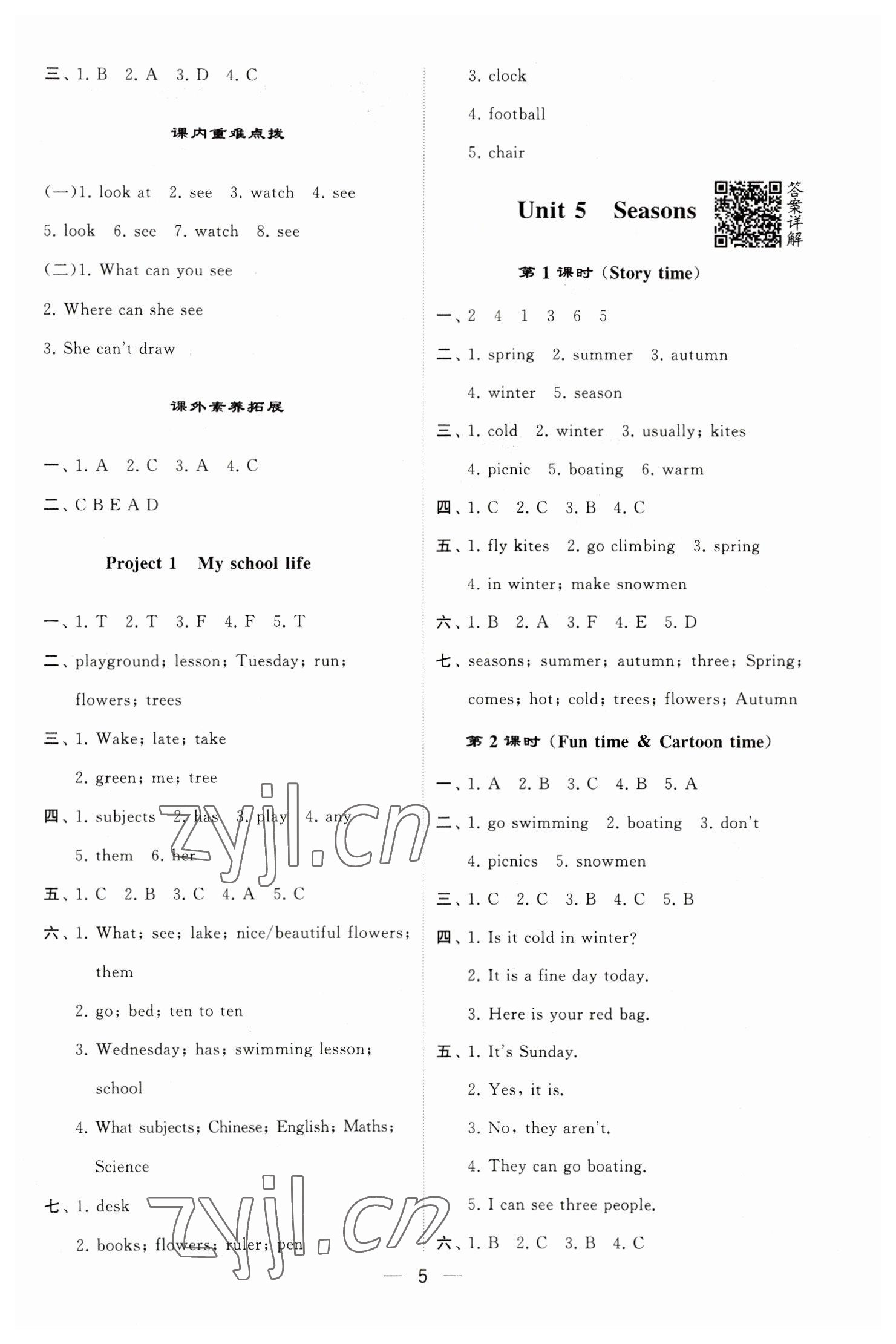 2023年經(jīng)綸學(xué)典提高班四年級英語下冊譯林版江蘇專版 參考答案第5頁