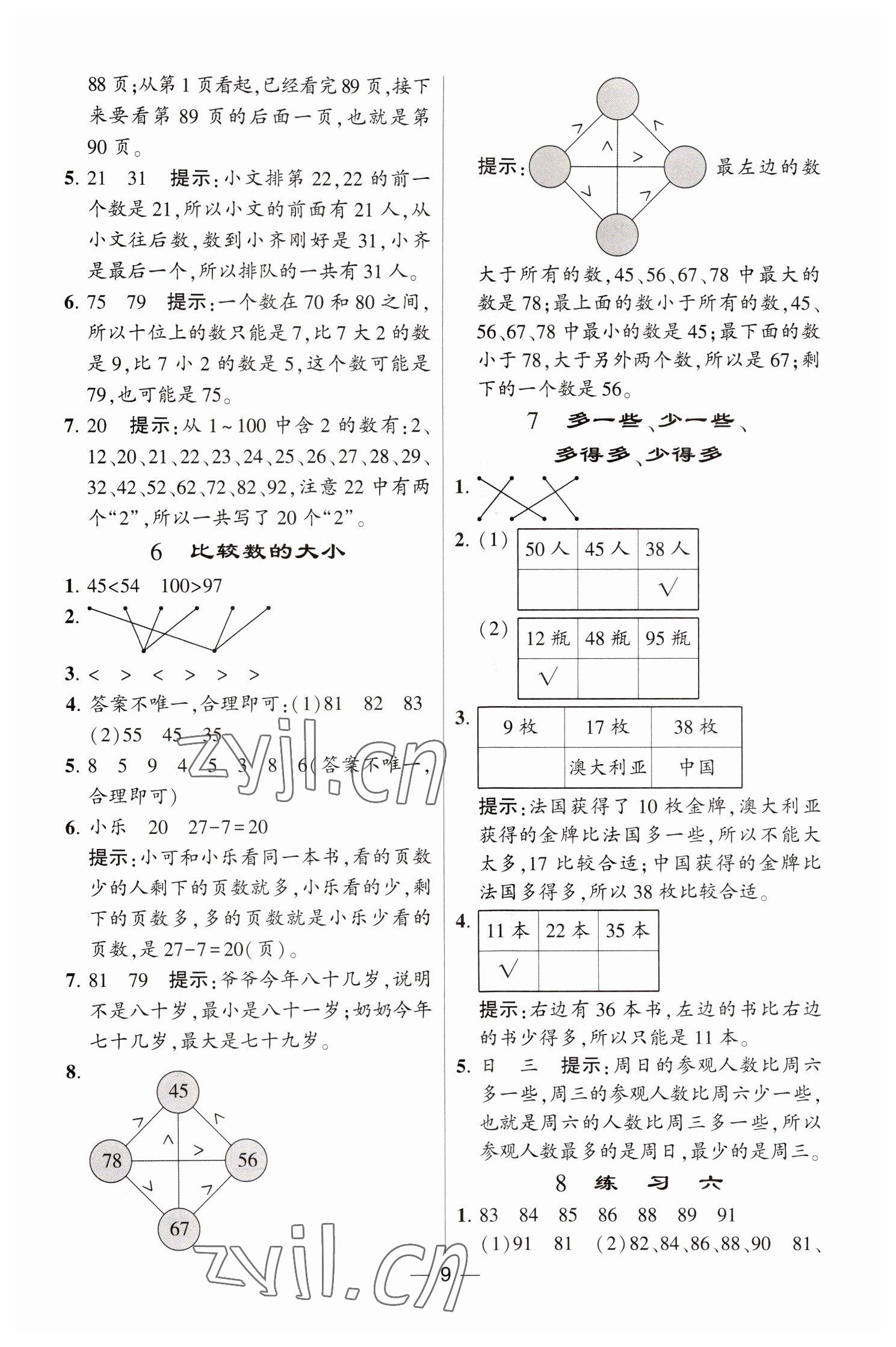 2023年经纶学典提高班一年级数学下册苏教版江苏专版 参考答案第9页