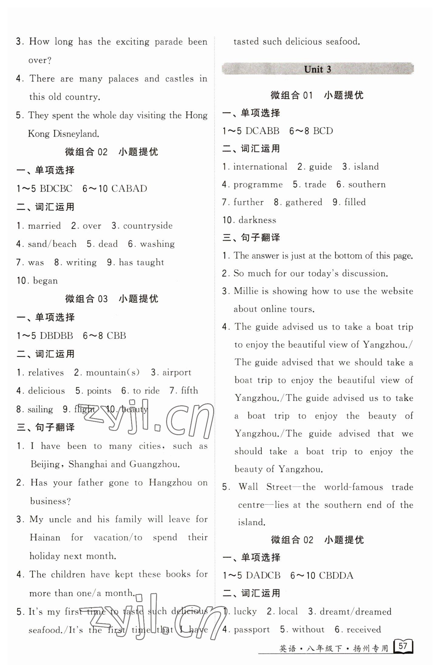 2023年學(xué)霸組合訓(xùn)練八年級(jí)英語下冊(cè)譯林版揚(yáng)州專用 參考答案第2頁