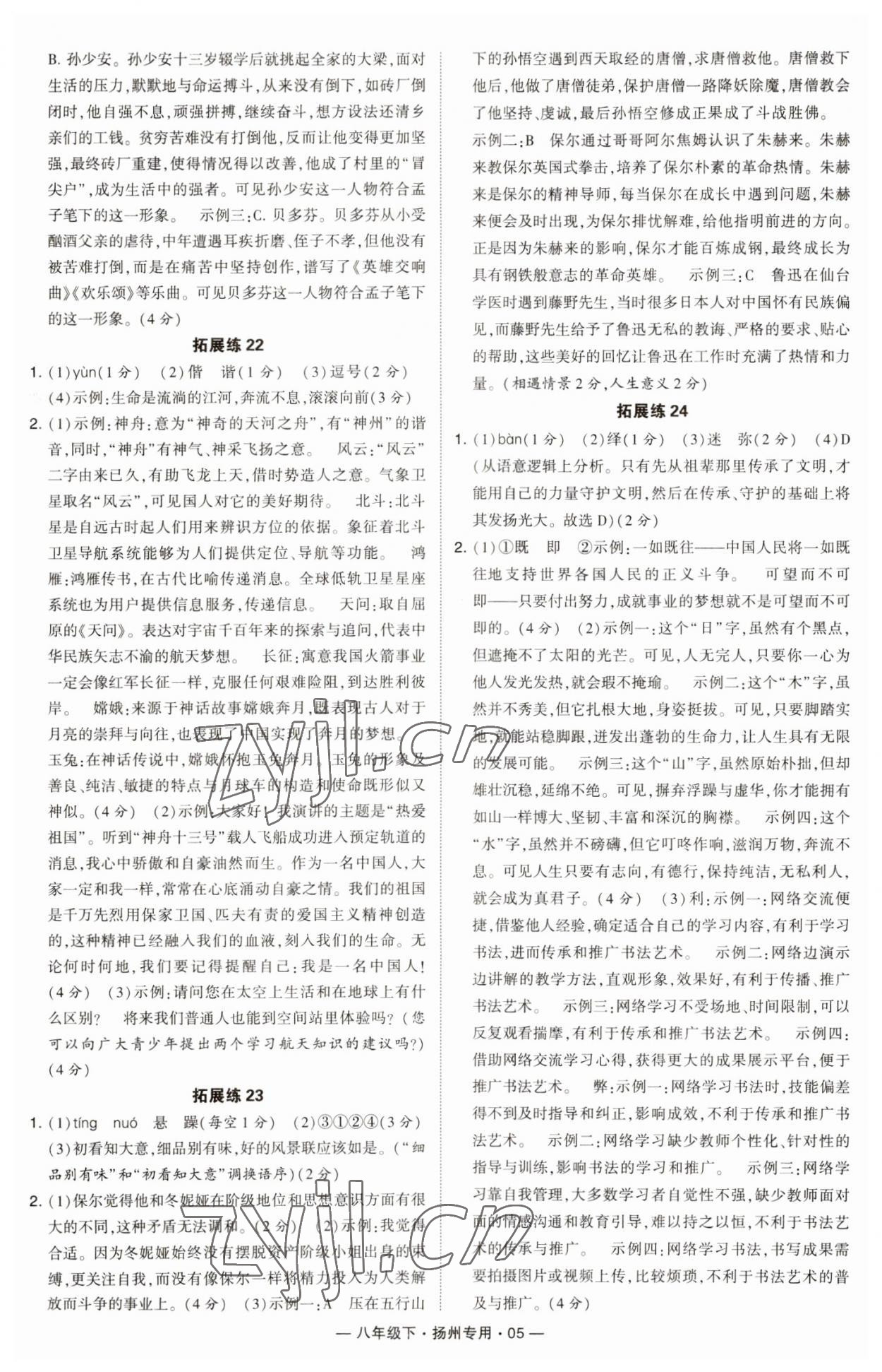 2023年學(xué)霸組合訓(xùn)練八年級語文下冊人教版揚州專版 參考答案第5頁