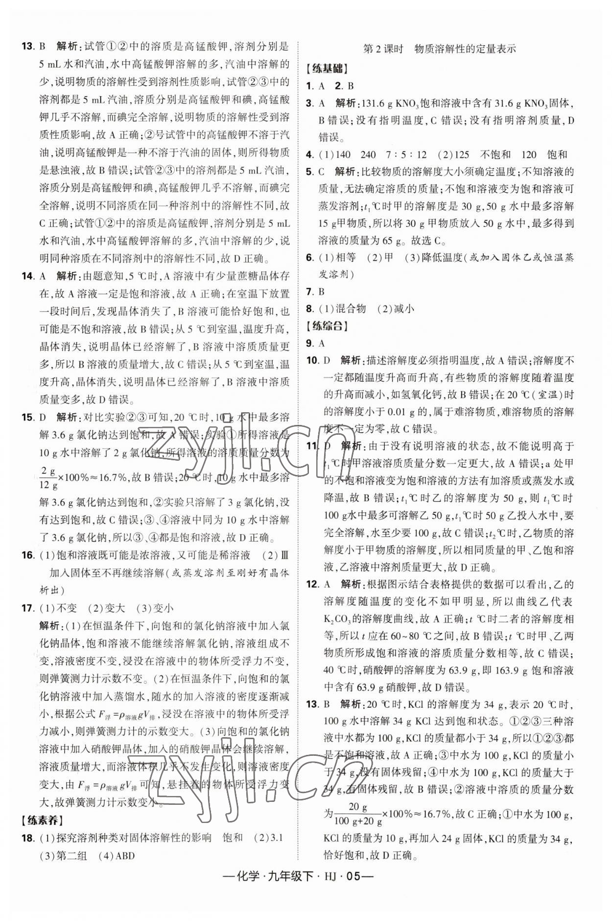 2023年经纶学典课时作业九年级化学下册沪教版 参考答案第5页