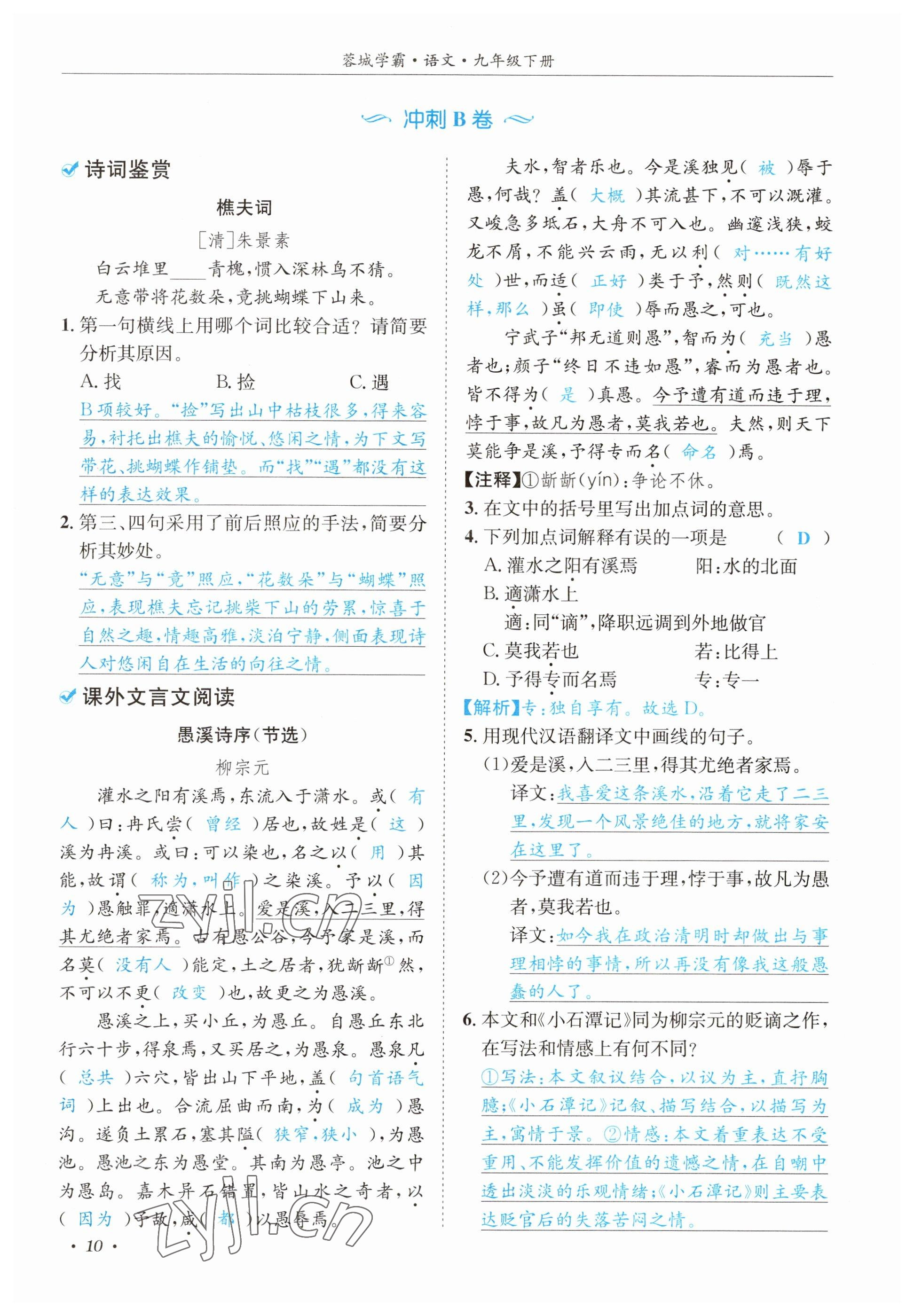 2023年蓉城學(xué)霸九年級(jí)語(yǔ)文下冊(cè)人教版 參考答案第10頁(yè)