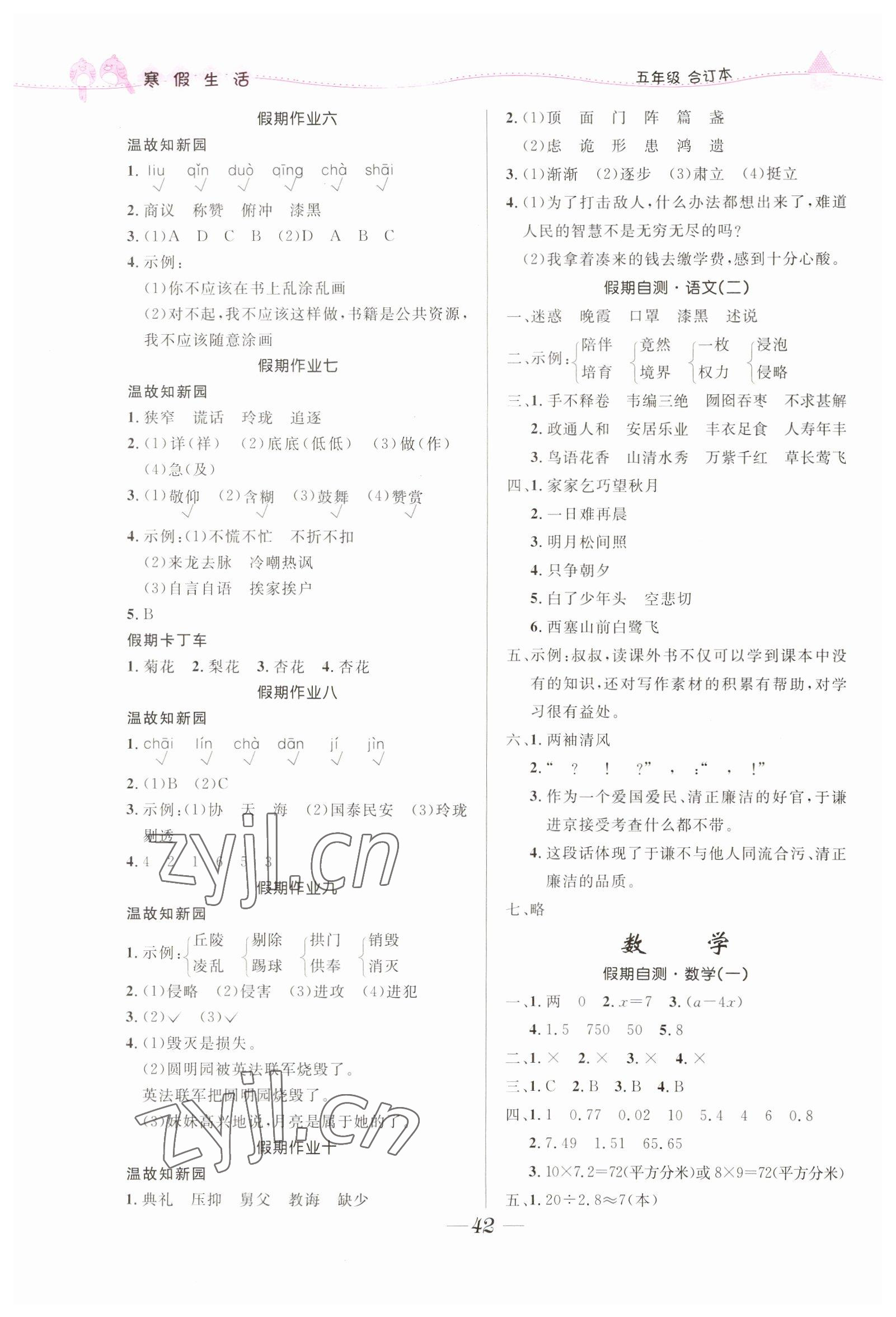 2023年寒假生活北京师范大学出版社五年级综合人教版 第2页