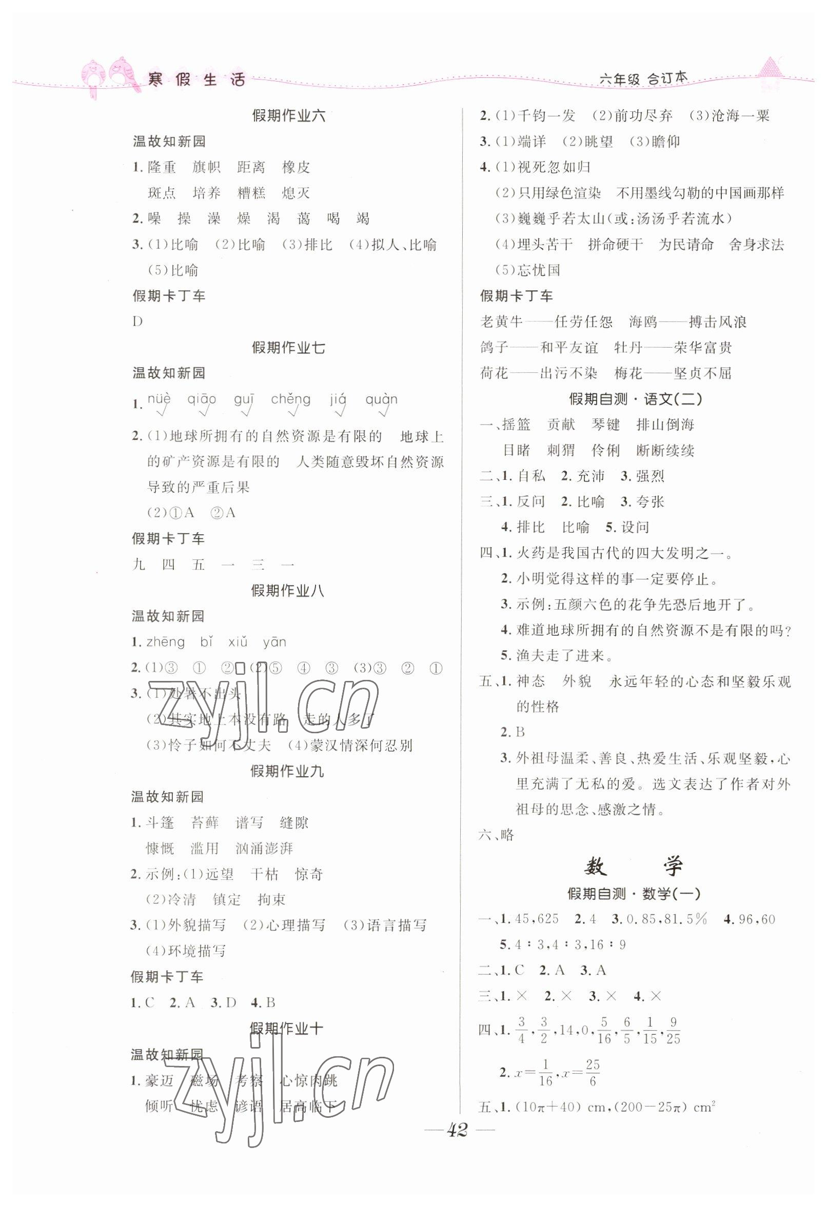 2023年寒假生活北京师范大学出版社六年级综合人教版 第2页