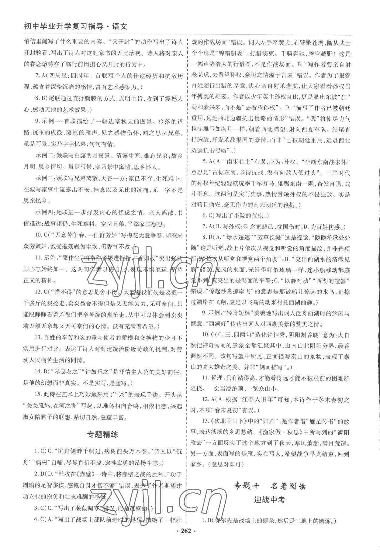 2023年初中畢業(yè)升學(xué)復(fù)習(xí)指導(dǎo)語(yǔ)文 參考答案第8頁(yè)