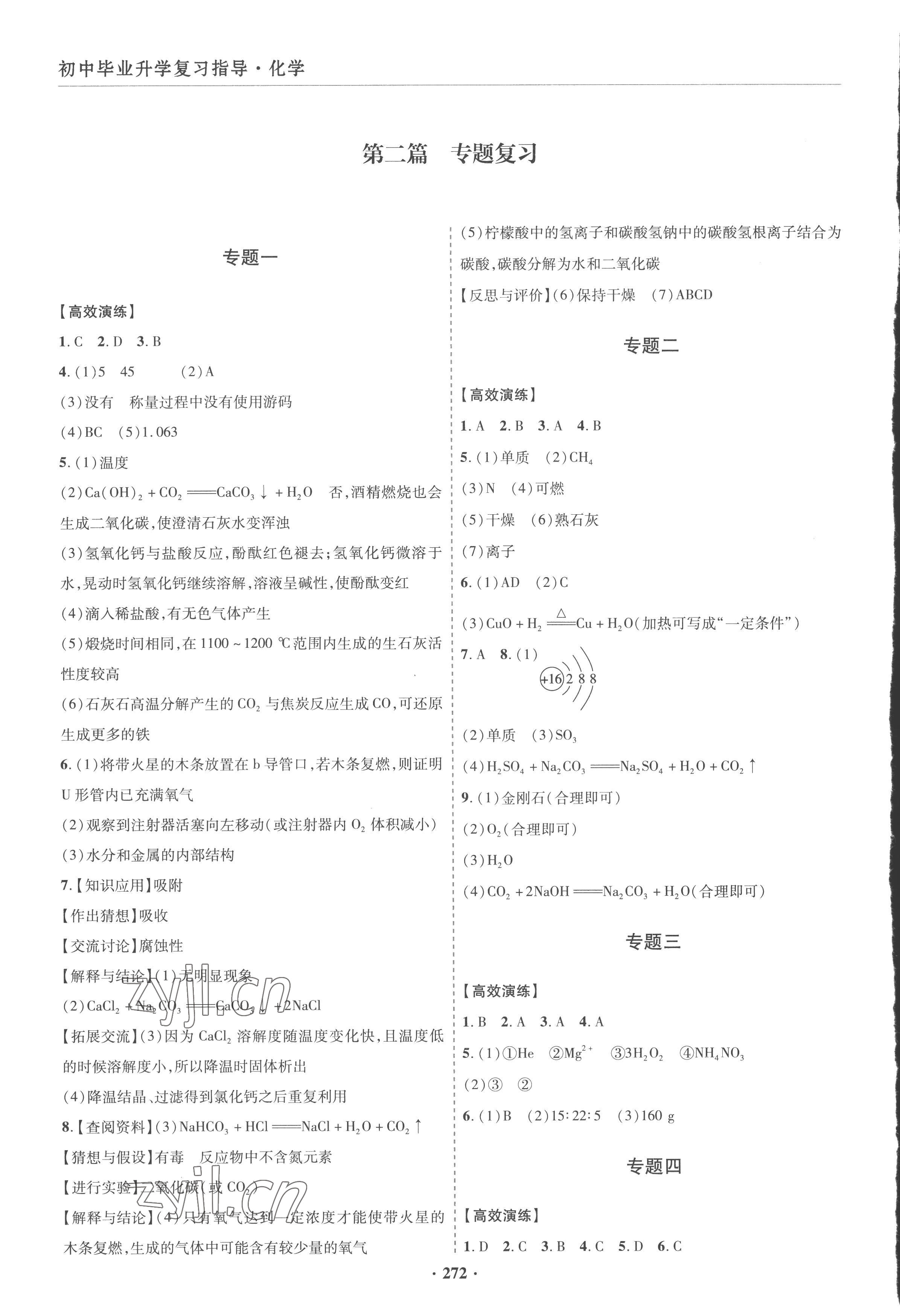 2023年初中畢業(yè)升學(xué)復(fù)習(xí)指導(dǎo)化學(xué) 參考答案第6頁(yè)