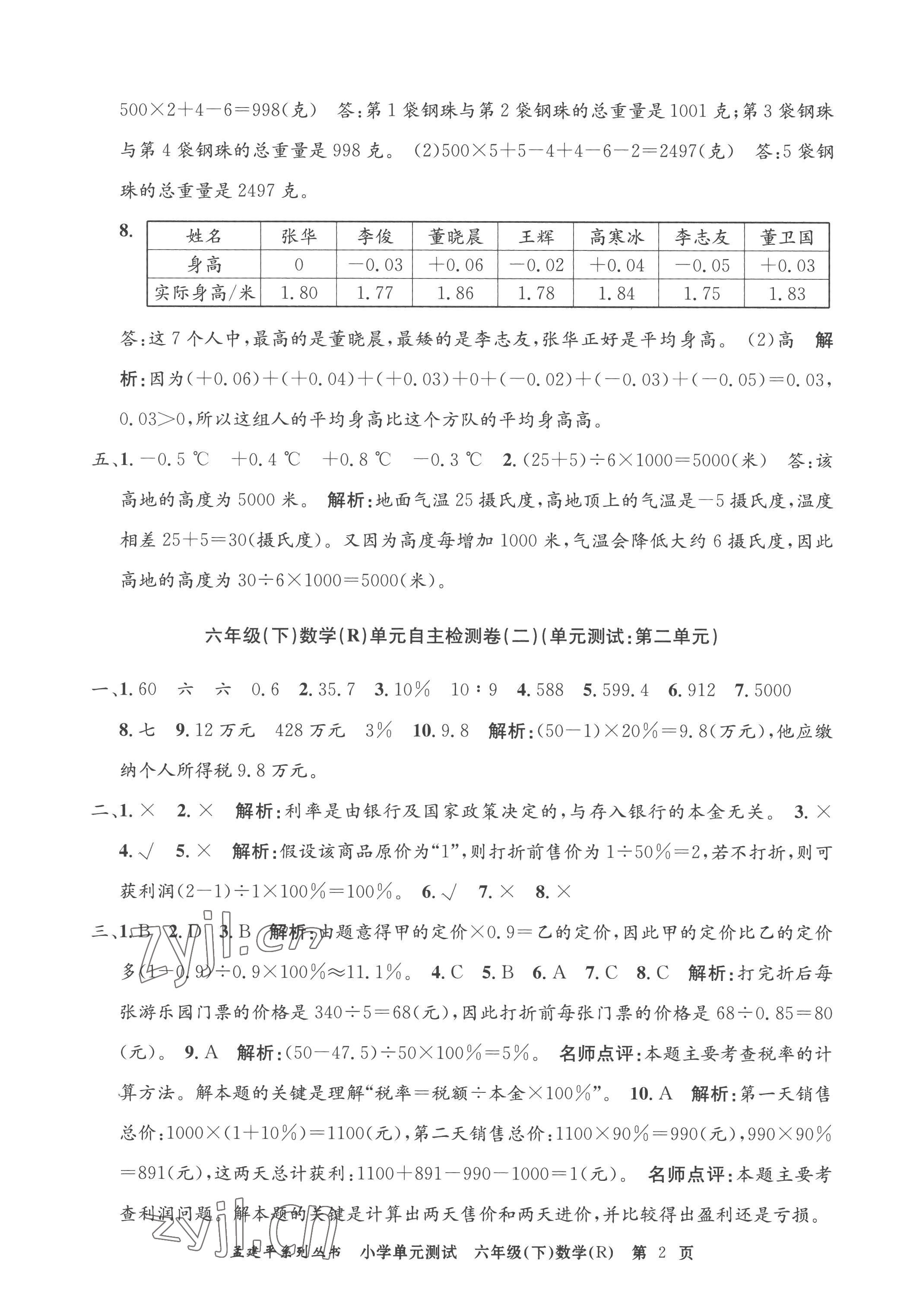 2023年孟建平单元测试六年级数学下册人教版 第2页