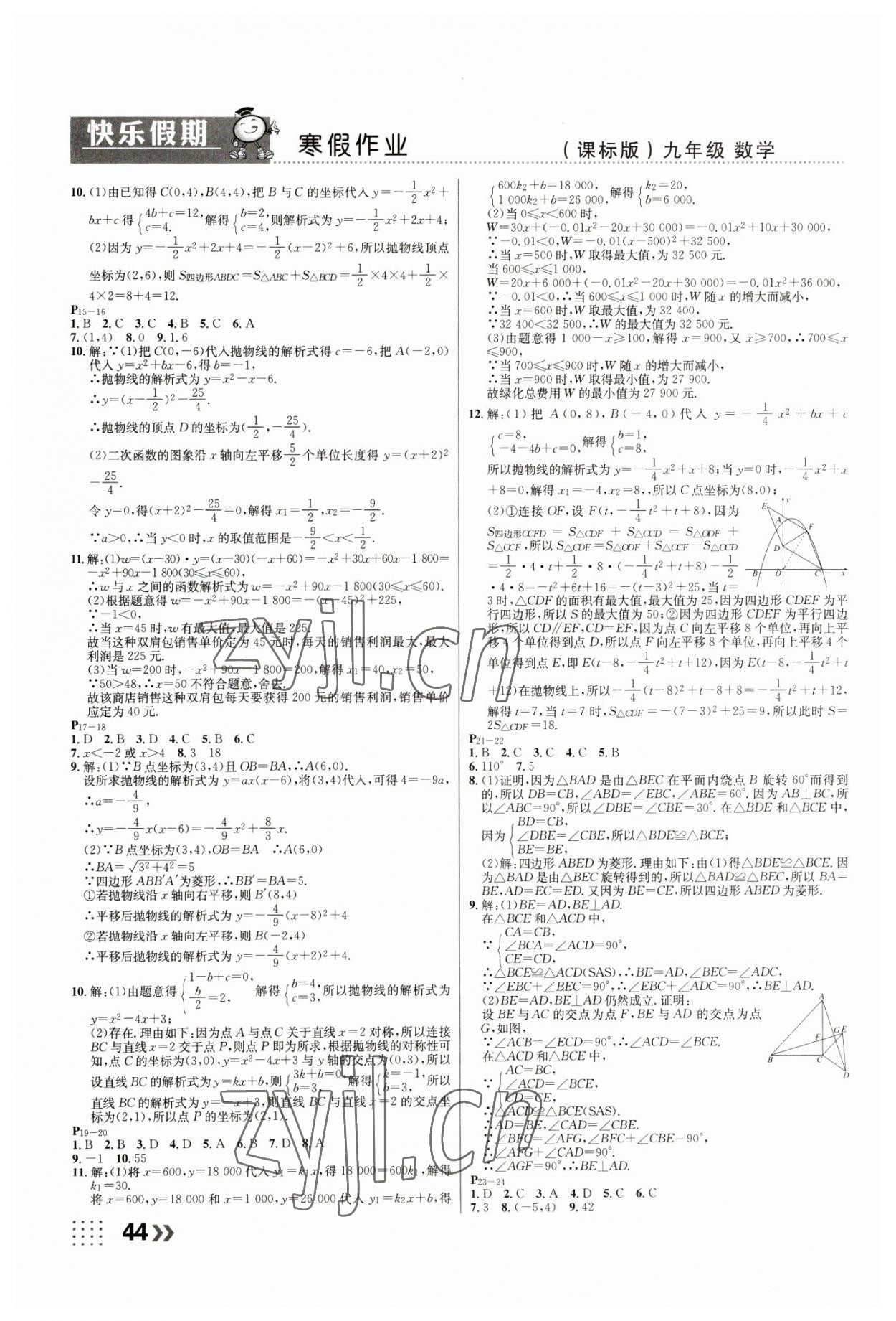 2023年本土假期总复习寒假九年级数学课标版 第2页