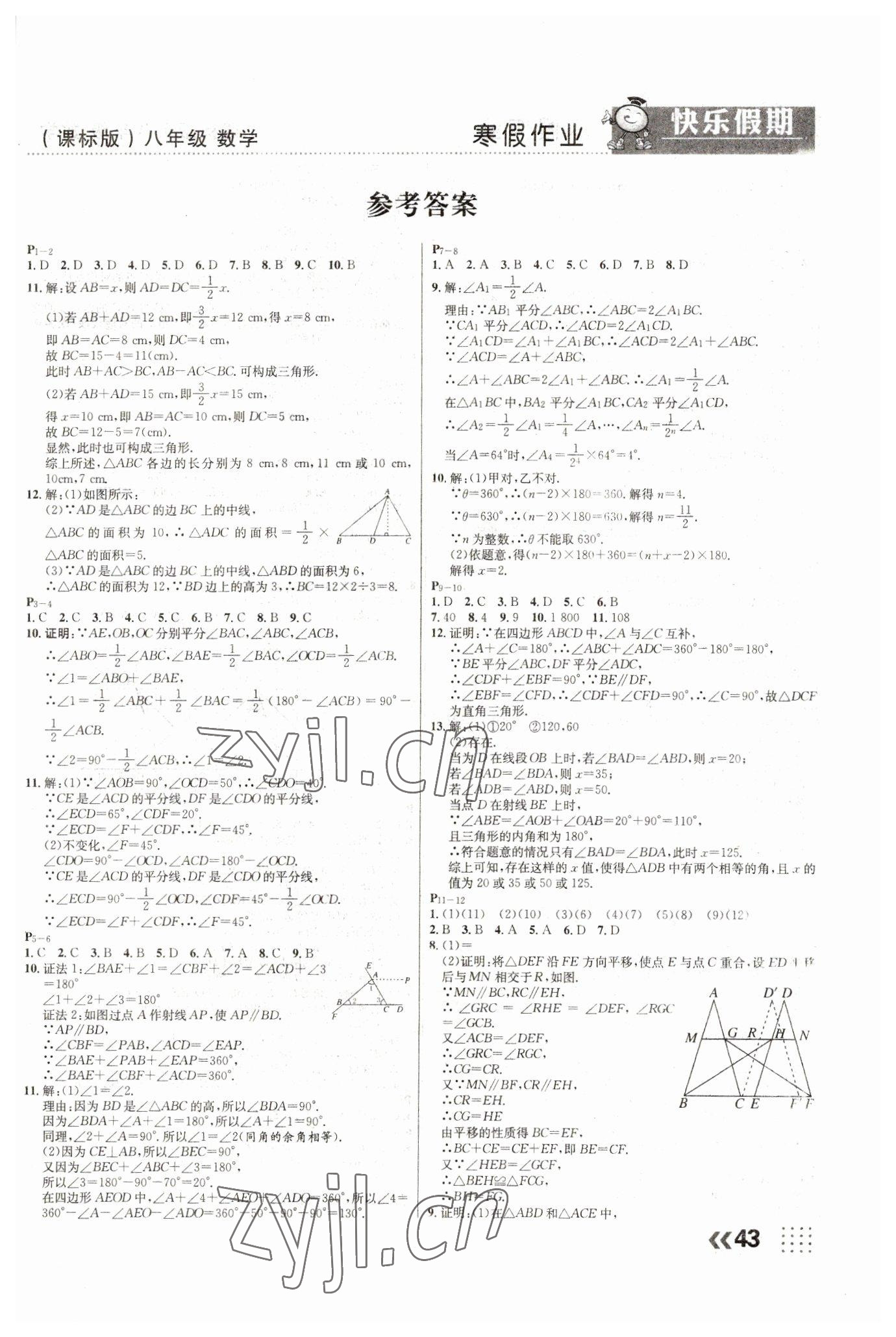 2023年本土教輔本土假期寒假八年級數(shù)學(xué)課標版 第1頁