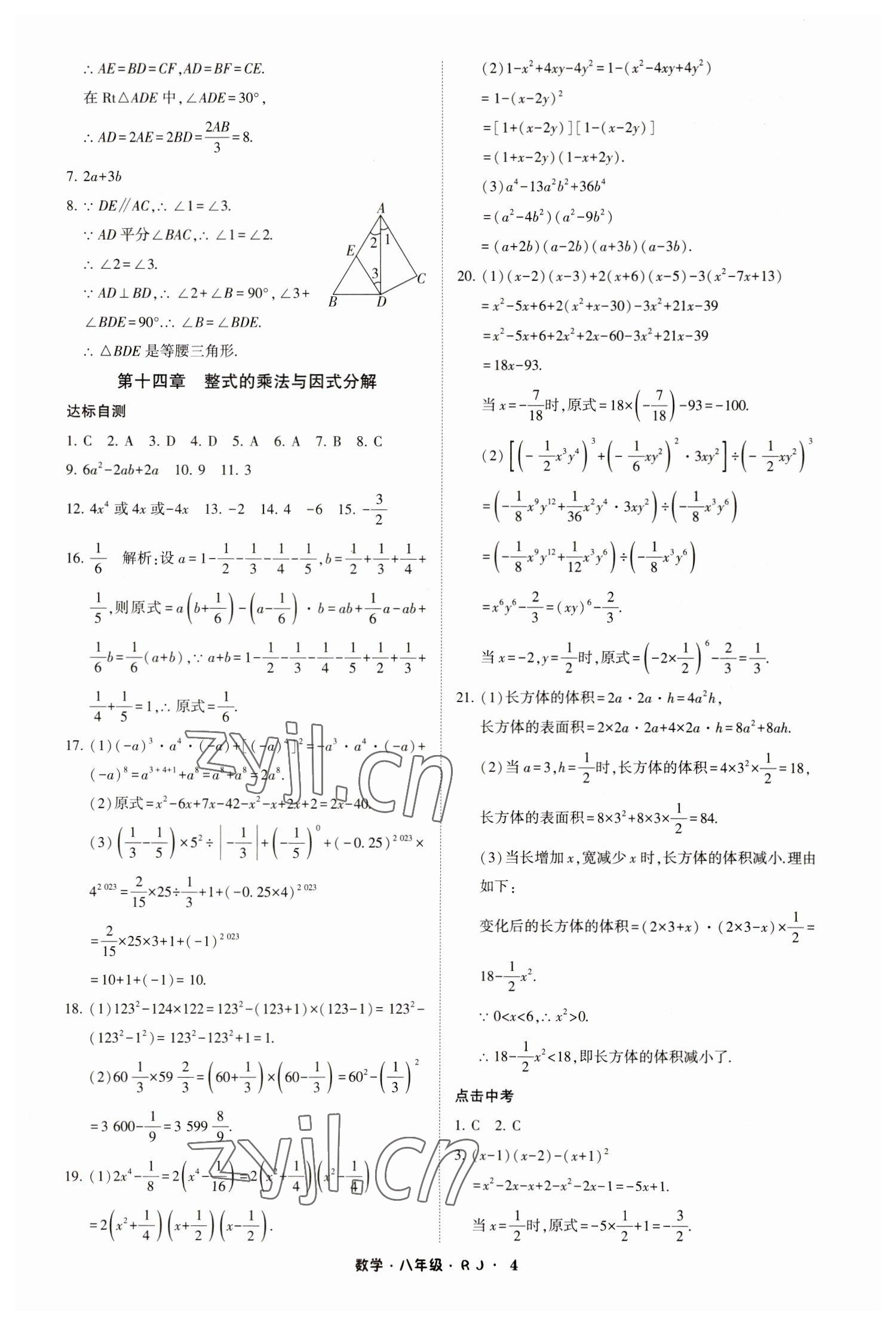 2023年經(jīng)綸學(xué)典寒假總動員八年級數(shù)學(xué)人教版 參考答案第4頁