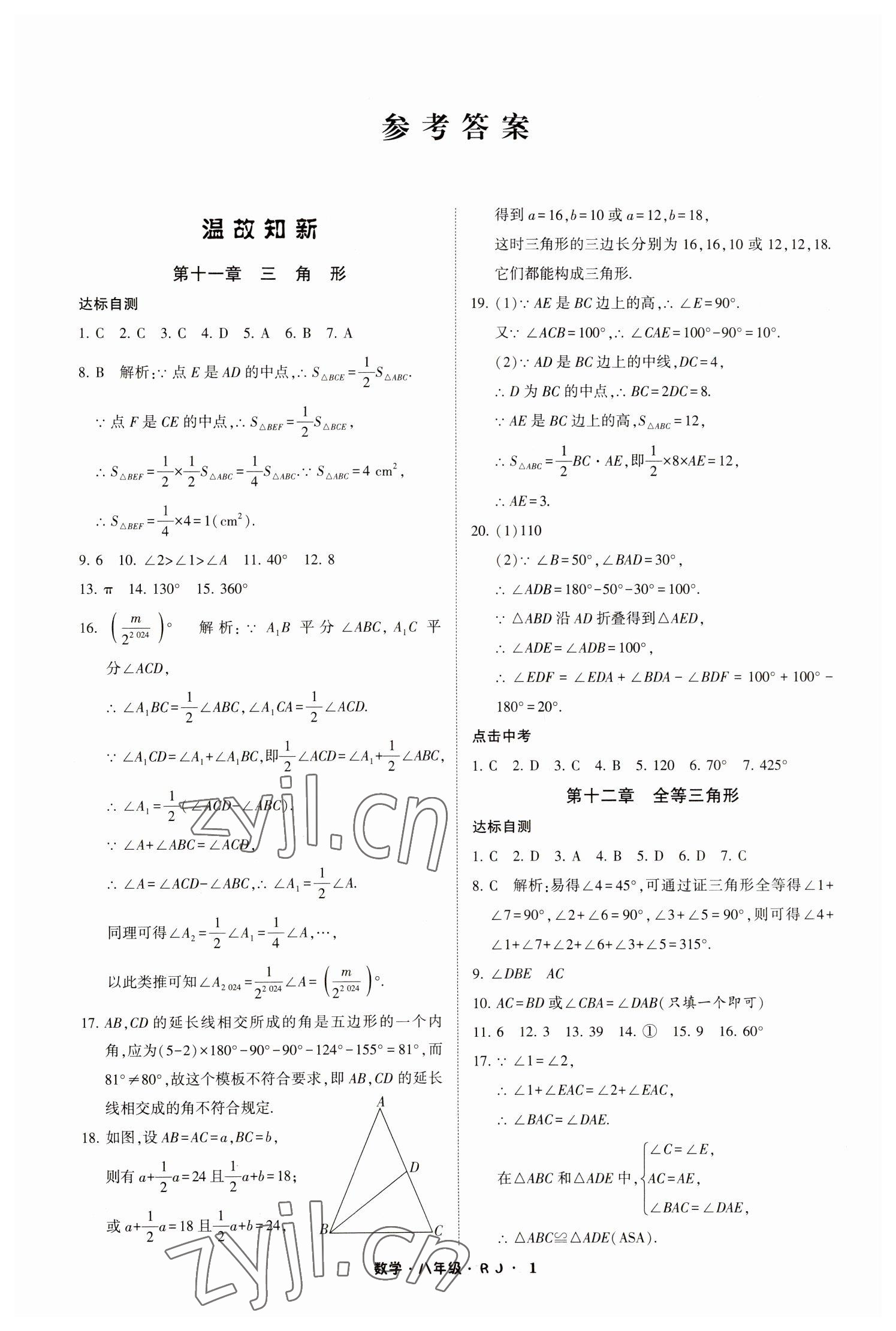 2023年經(jīng)綸學(xué)典寒假總動員八年級數(shù)學(xué)人教版 參考答案第1頁