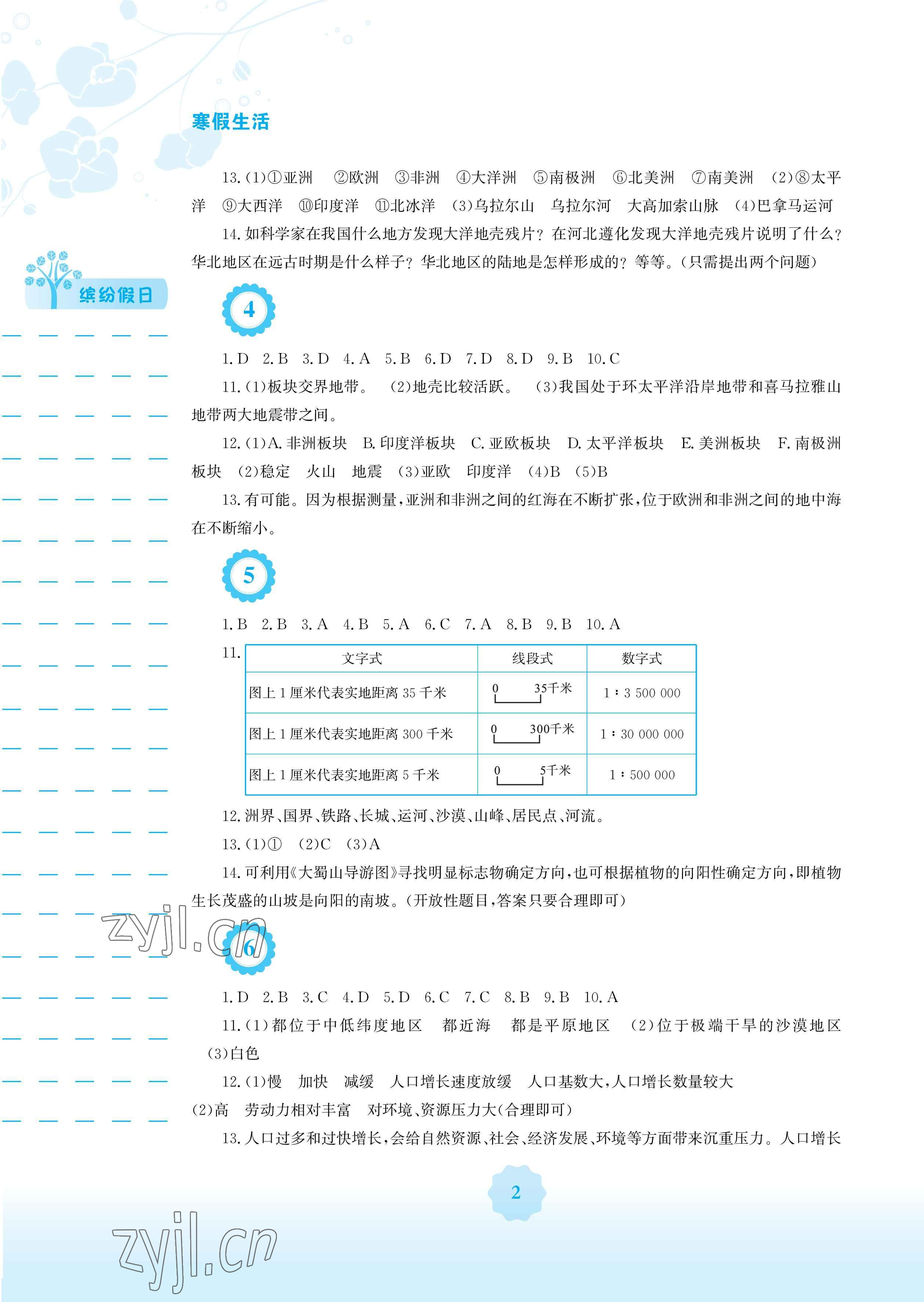 2023年寒假生活安徽教育出版社七年级地理人教版 参考答案第2页