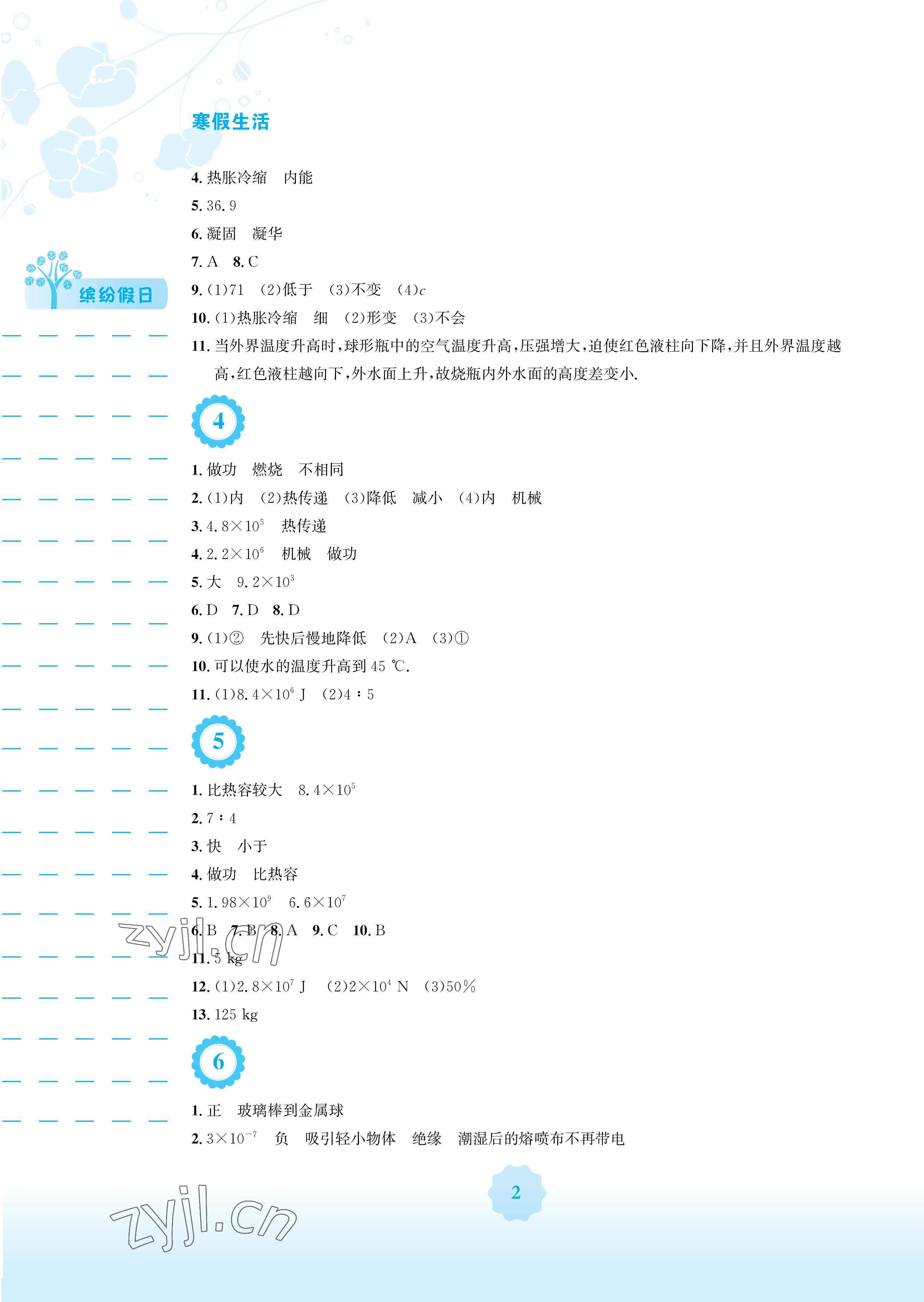 2023年寒假生活安徽教育出版社九年級物理通用S版 參考答案第2頁