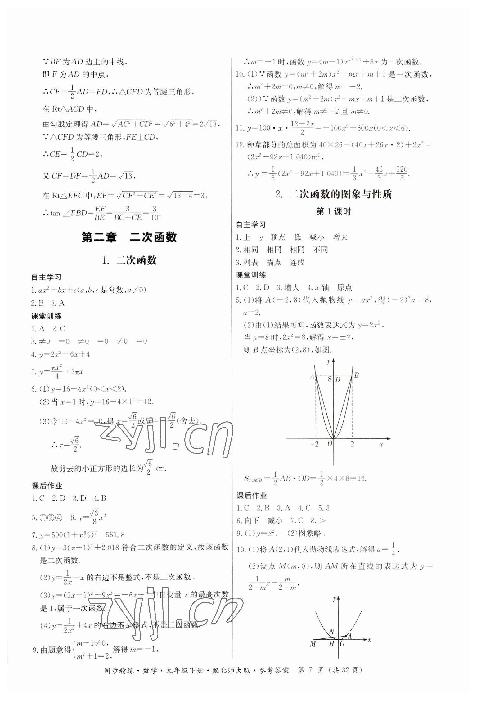 2023年同步精練廣東人民出版社九年級數(shù)學下冊北師大版 參考答案第7頁