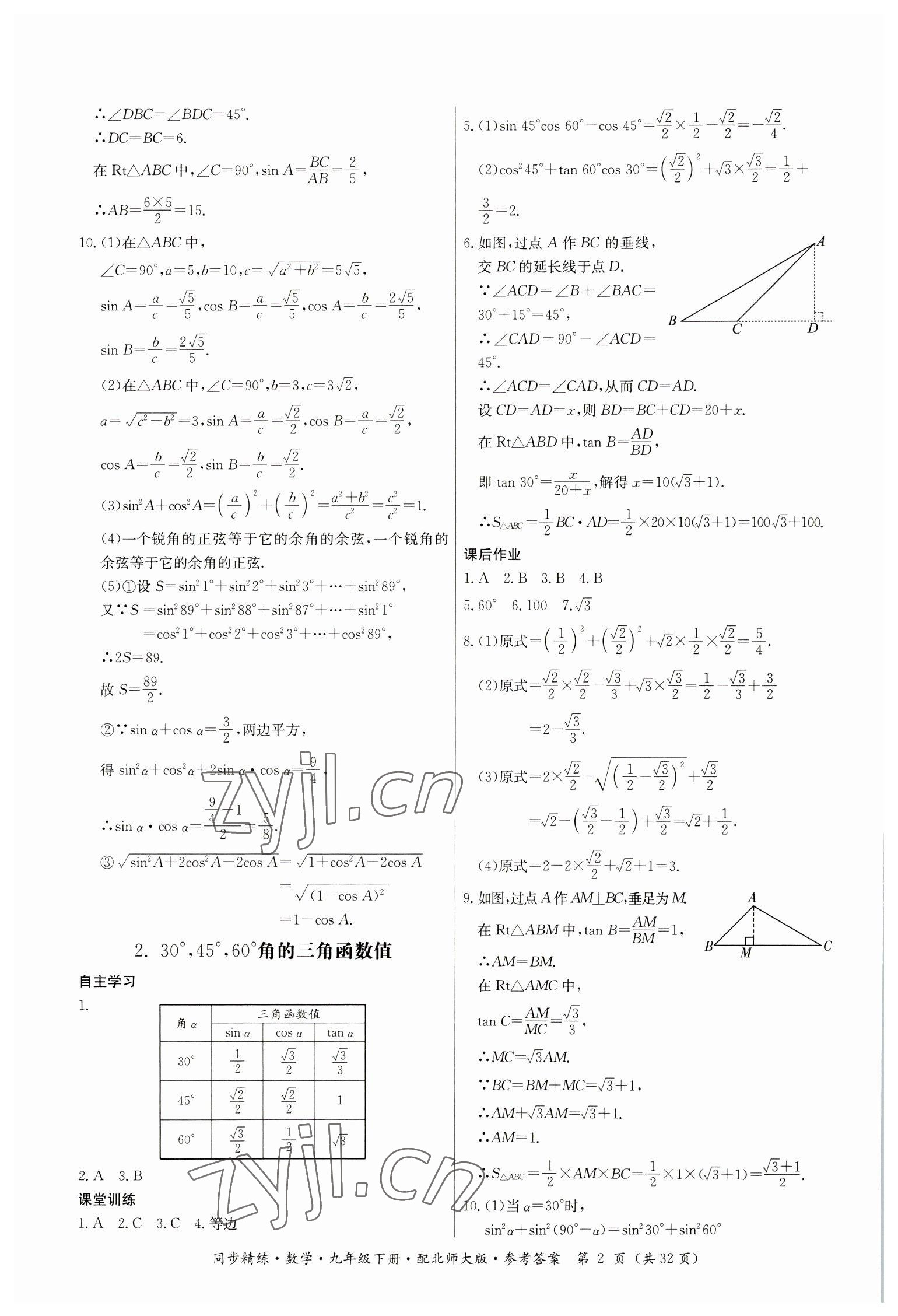 2023年同步精練廣東人民出版社九年級數(shù)學(xué)下冊北師大版 參考答案第2頁