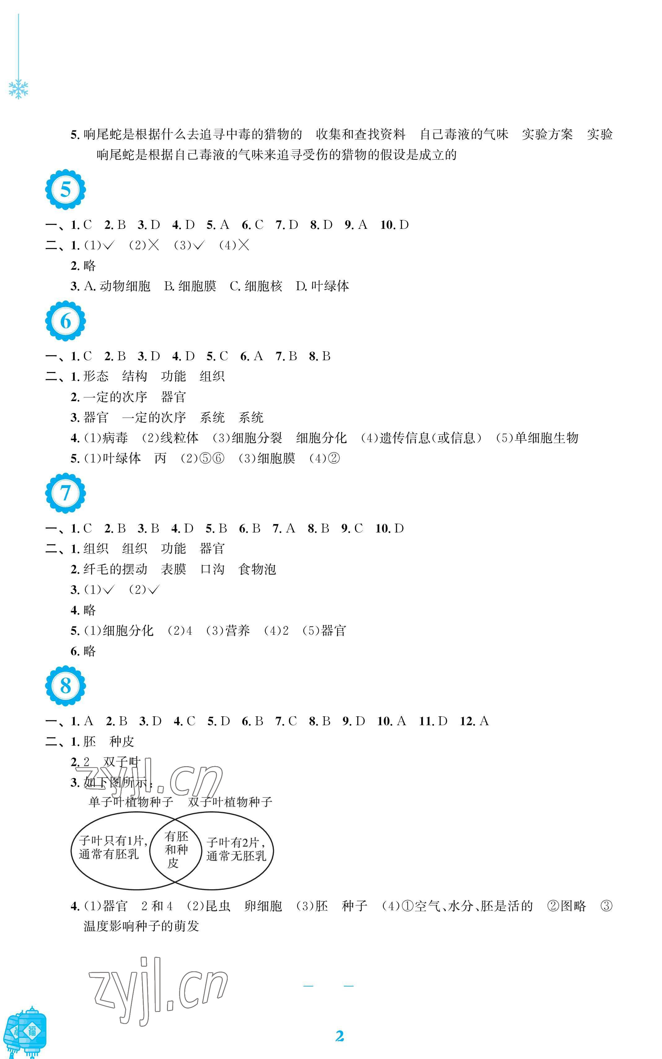 2023年寒假生活安徽教育出版社七年级生物人教版 参考答案第2页