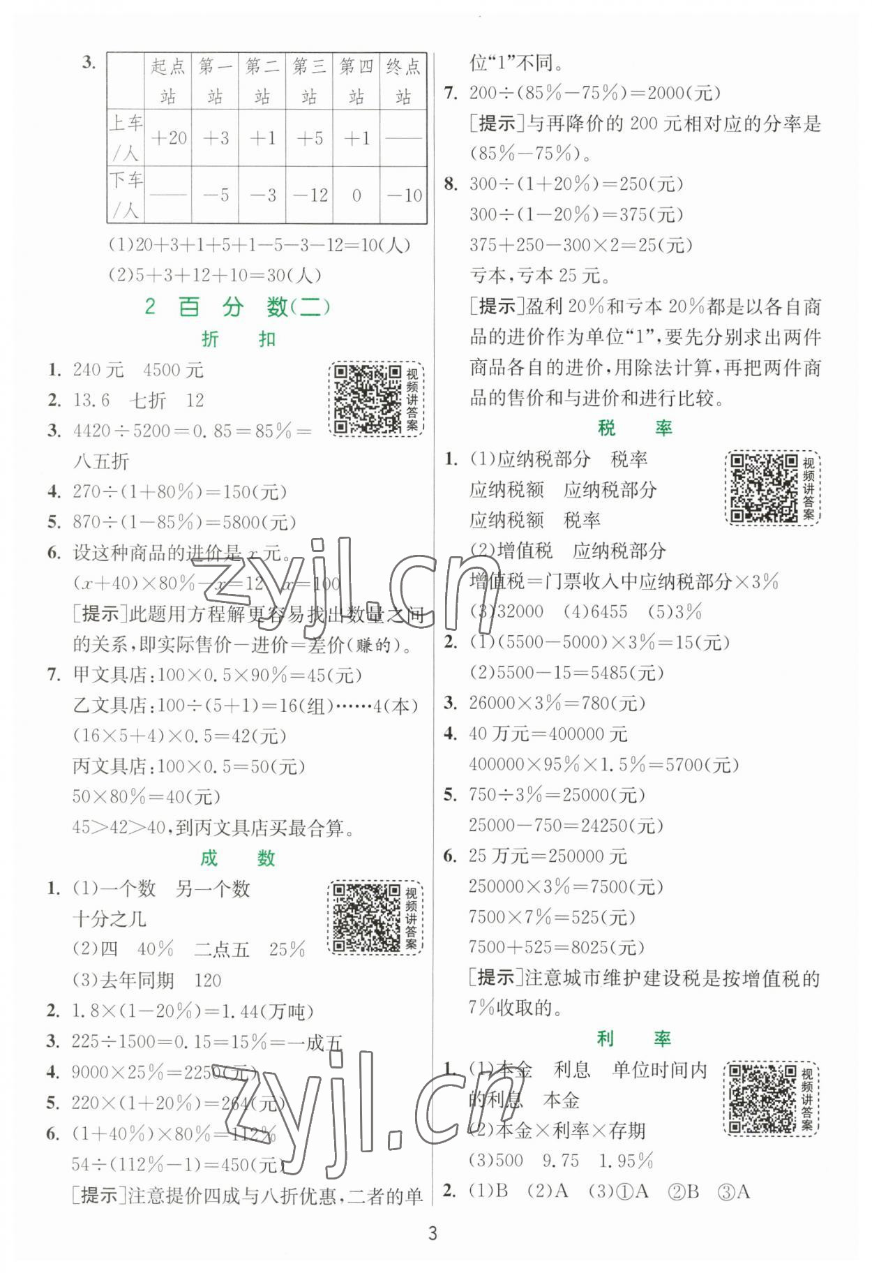 2023年實驗班提優(yōu)訓(xùn)練六年級數(shù)學(xué)下冊人教版 參考答案第3頁