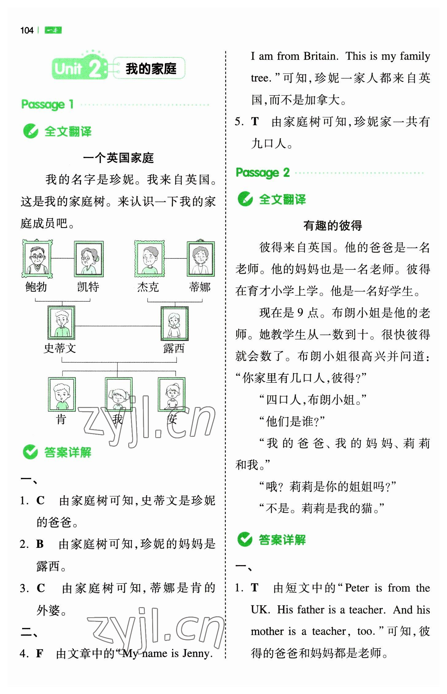 2023年一本小學英語同步閱讀三年級英語下冊人教版 參考答案第6頁