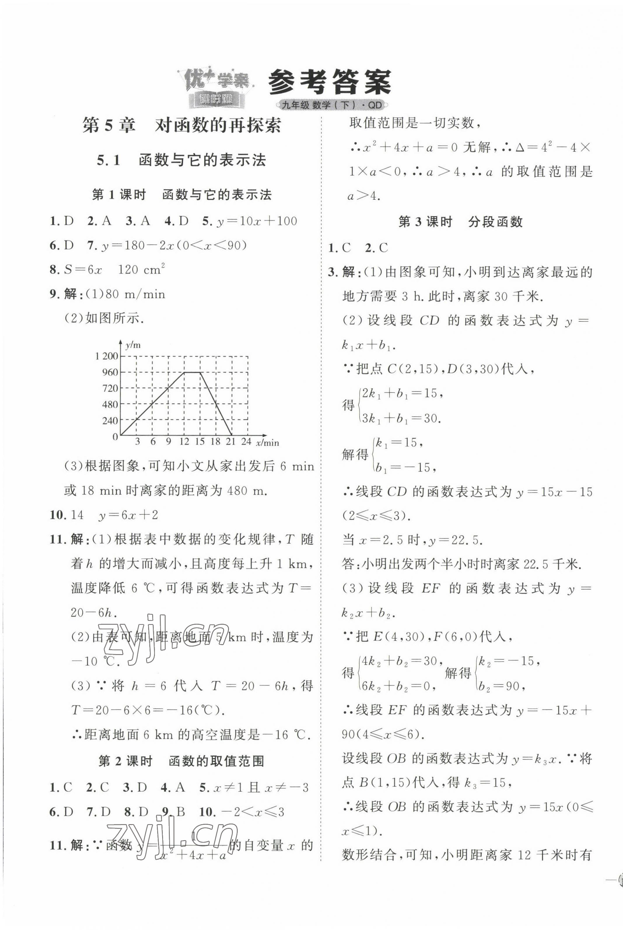 2023年優(yōu)加學(xué)案課時(shí)通九年級數(shù)學(xué)下冊青島版 參考答案第1頁