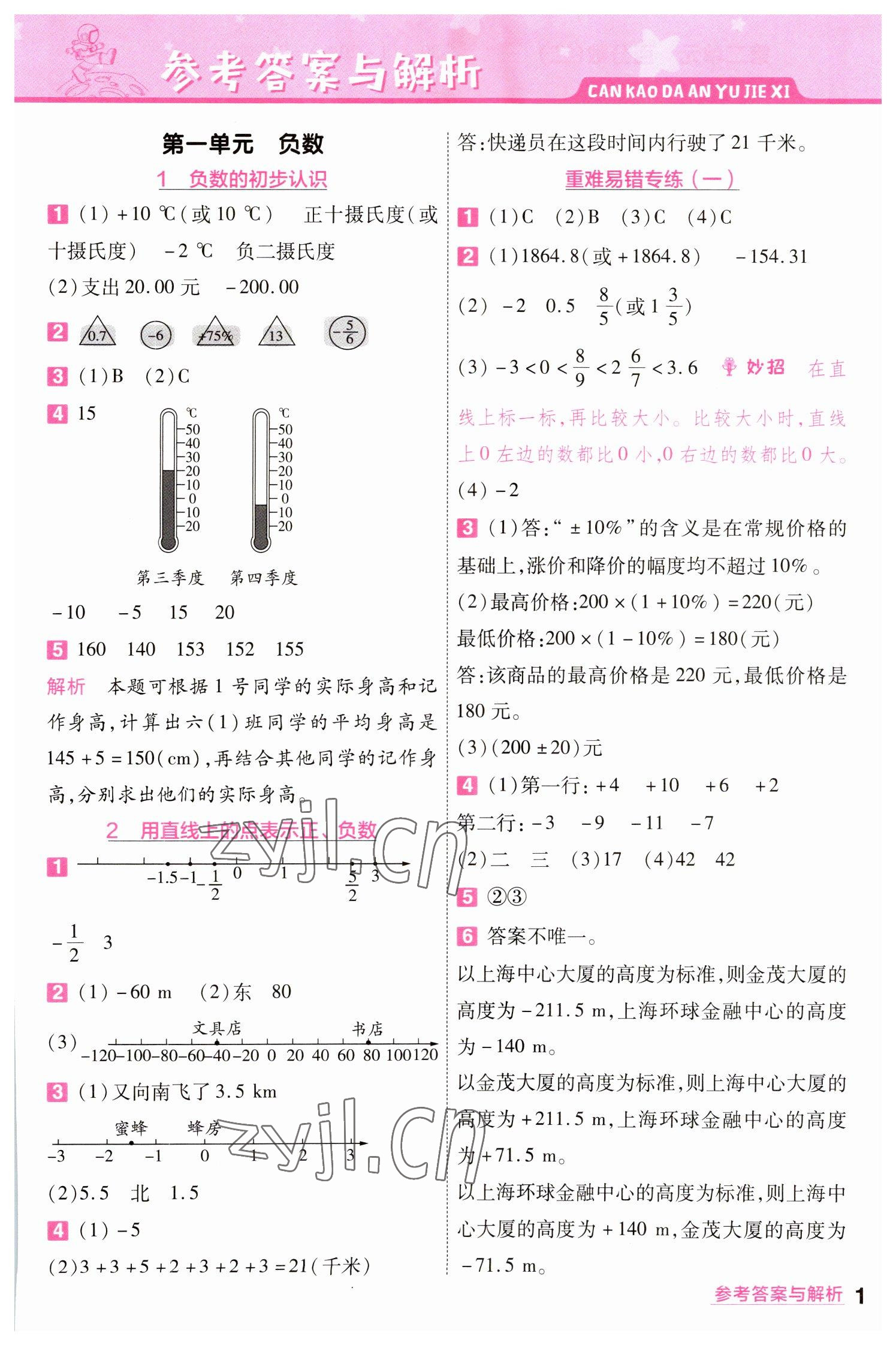 2023年一遍過六年級(jí)小學(xué)數(shù)學(xué)下冊(cè)人教版 參考答案第1頁(yè)