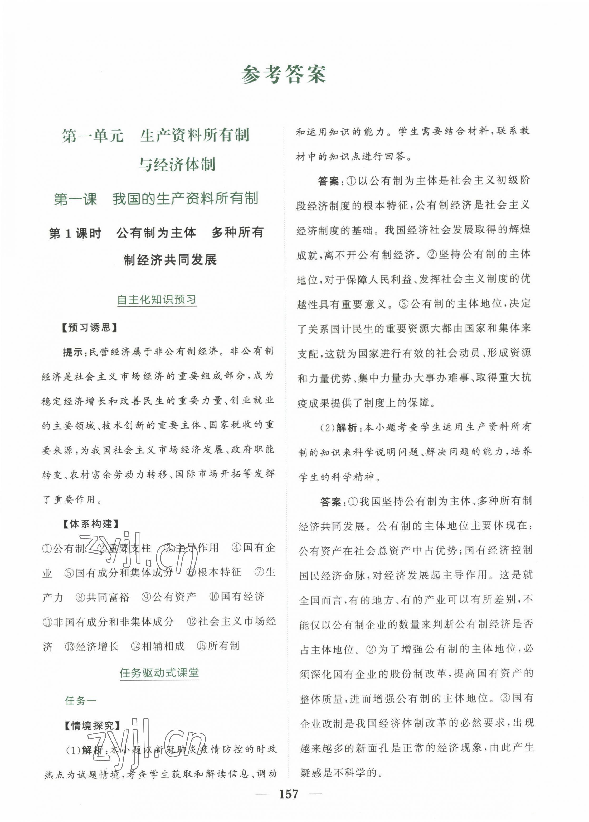 2023年點(diǎn)金訓(xùn)練精講巧練高中道德與法治必修2人教版 參考答案第1頁(yè)