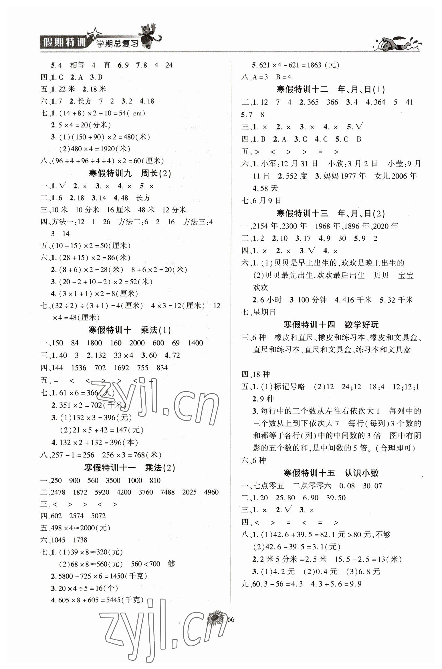 2023年假期特训学期总复习三年级数学北师大版 第2页