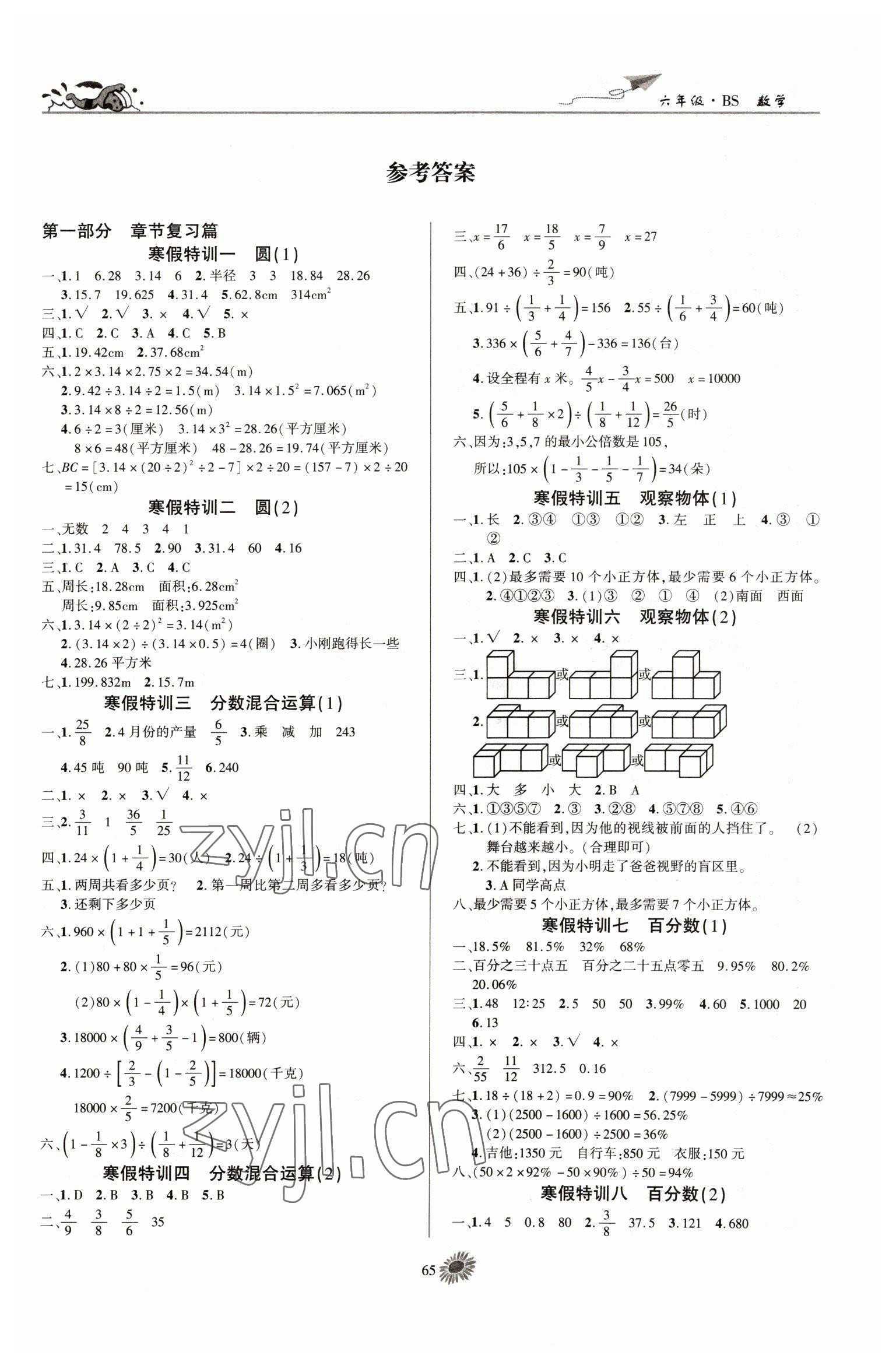 2023年假期特訓學期總復(fù)習六年級數(shù)學北師大版 第1頁