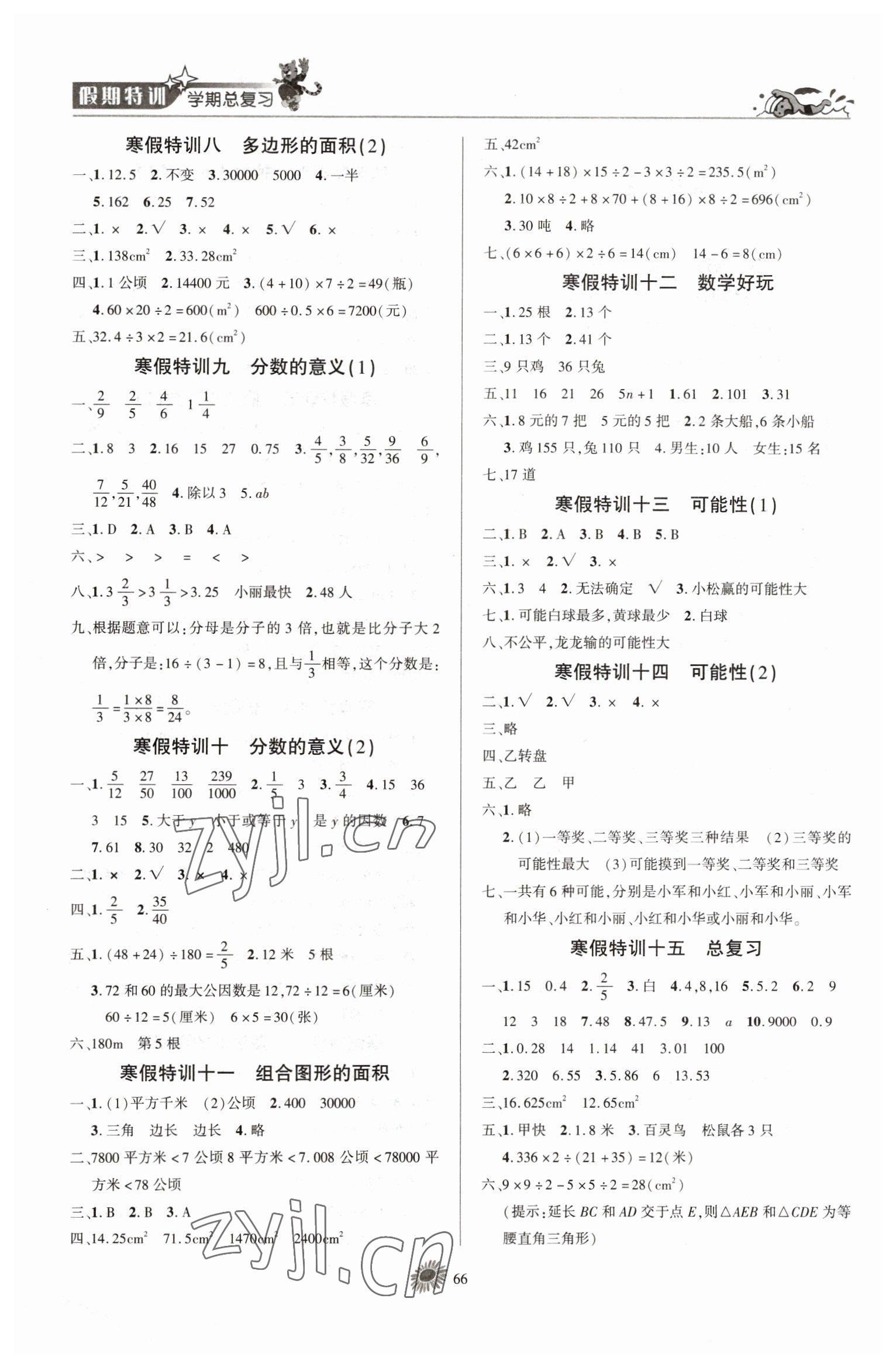 2023年假期特训学期总复习五年级数学北师大版 第2页