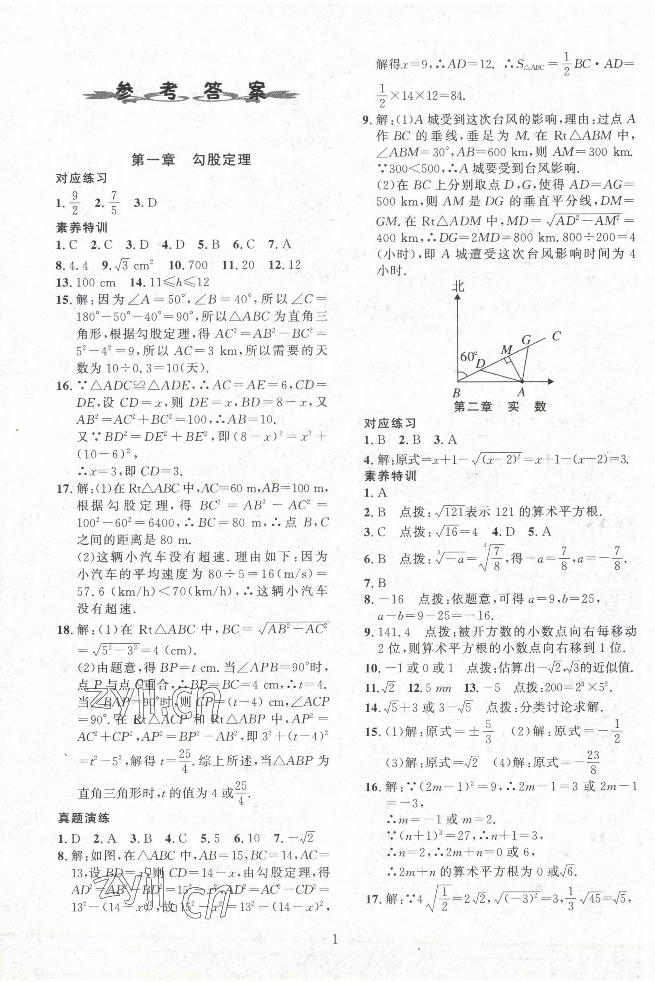 2023年鑫浪传媒给力100寒假作业八年级数学北师大版 参考答案第1页