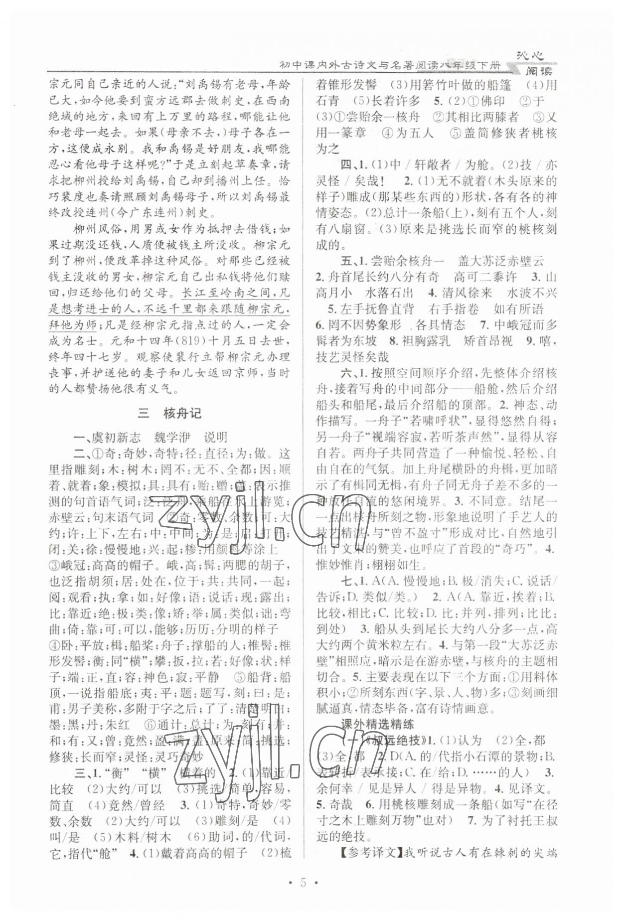 2023年初中課內(nèi)外古詩文閱讀特訓(xùn)加名著閱讀八年級語文下冊人教版 第5頁