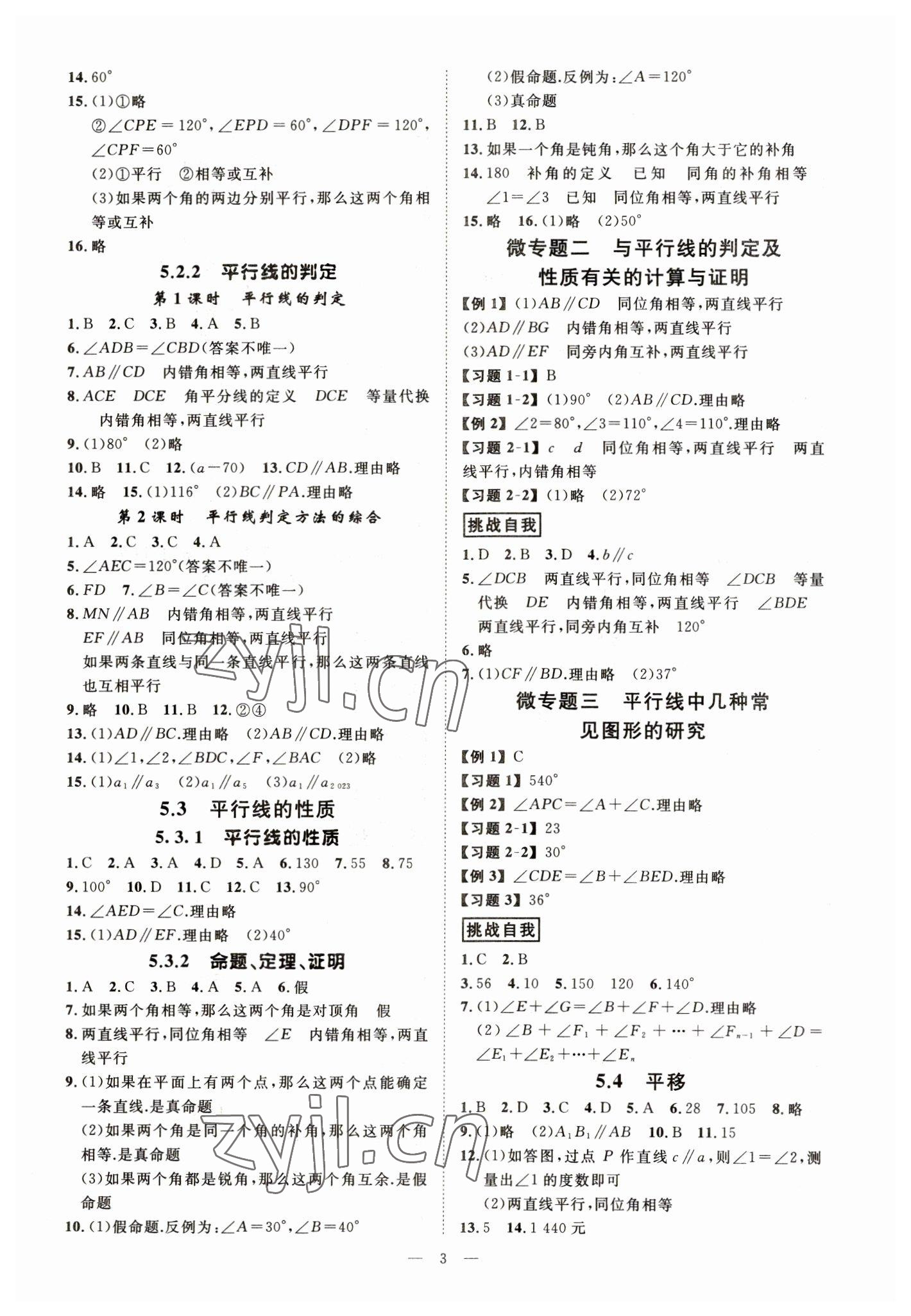 2023年全效學習七年級數(shù)學下冊人教版精華版 參考答案第2頁