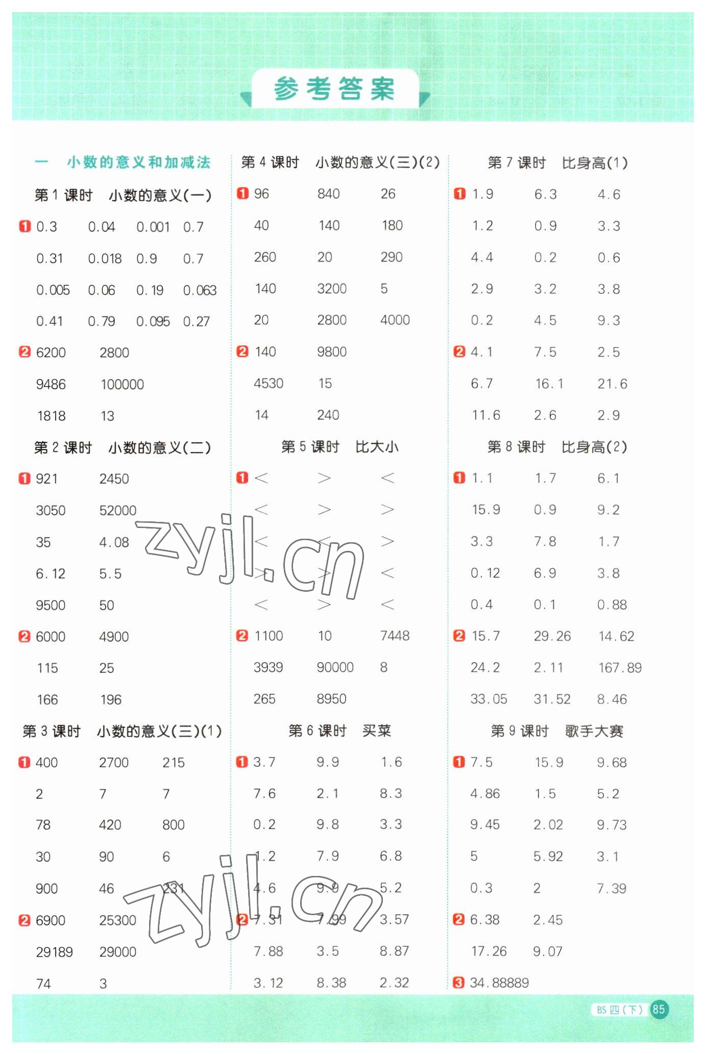 2023年陽光同學計算小達人四年級數(shù)學下冊北師大版 第1頁