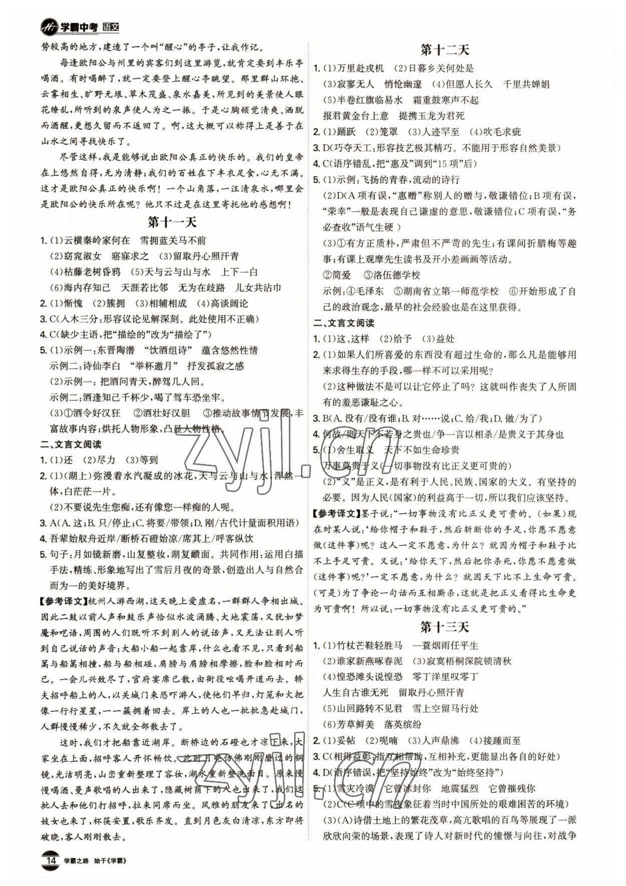 2023年翰庭學霸語文中考廣東專版 參考答案第13頁